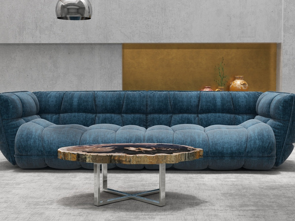 Relique - Eliza Coffee Table - Polished Stainless Steel Base - Natural Dark Top