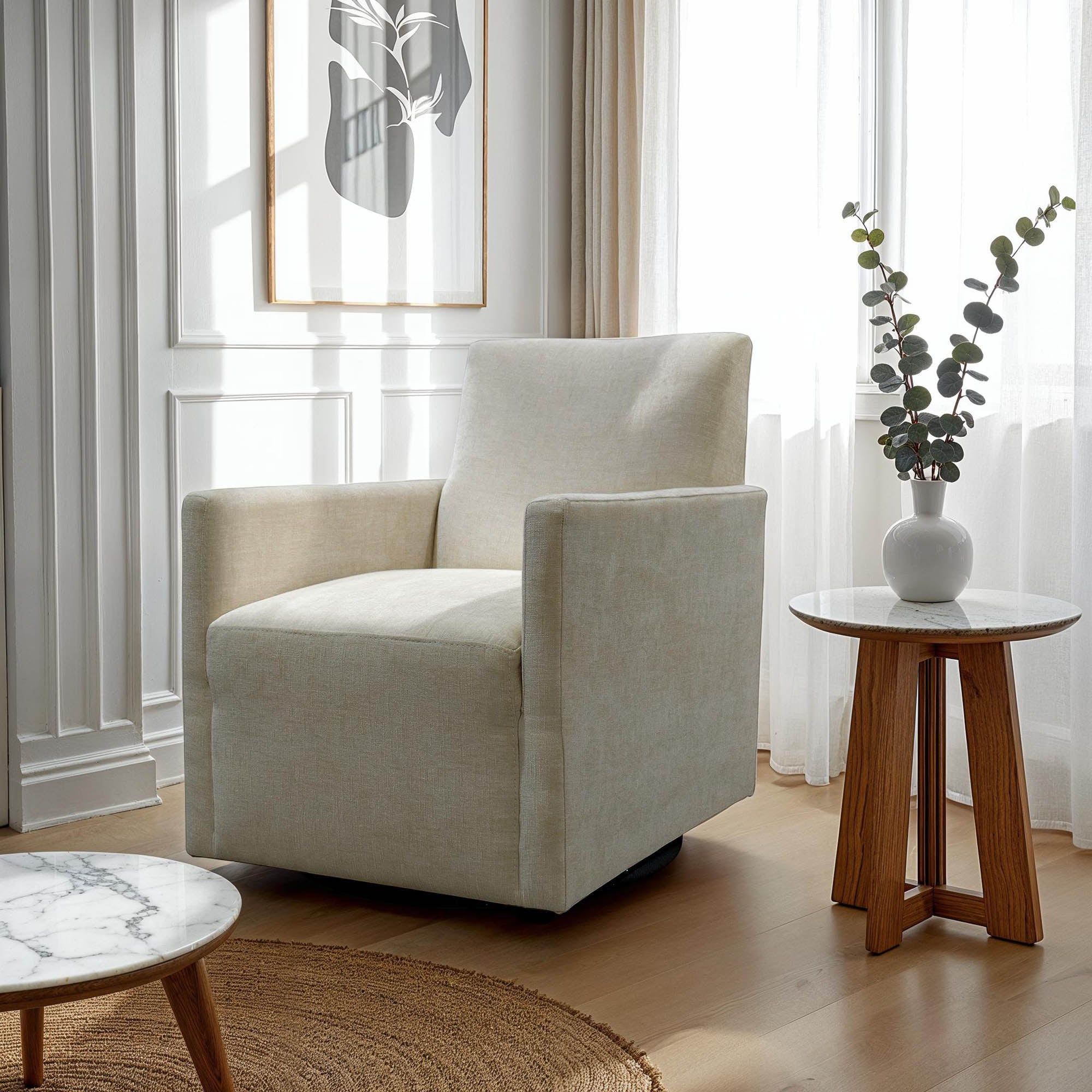 Riley Swivel Club Chair - Ivory - Central Designs