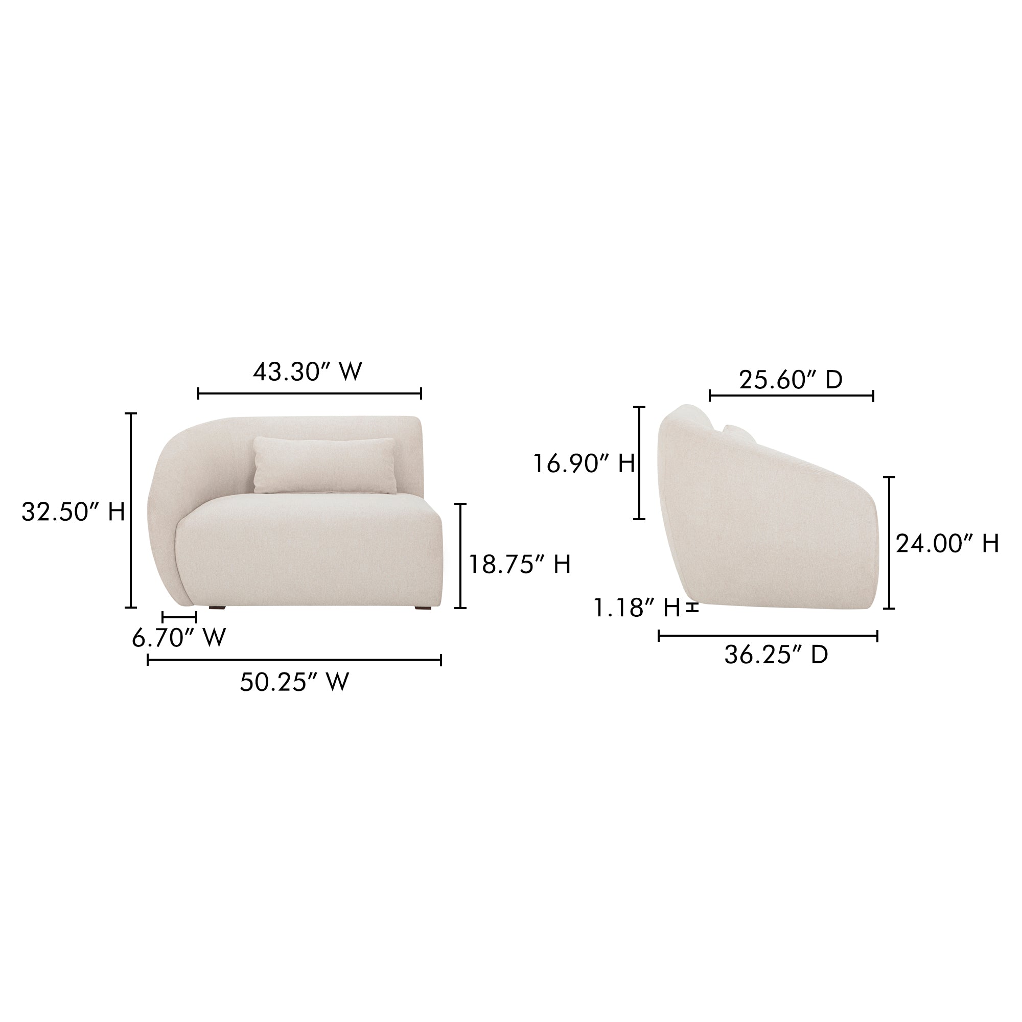 Amelia Left Arm Facing Chair Warm White - Central Designs