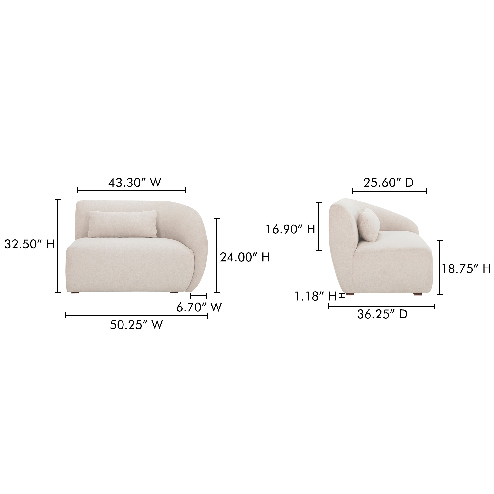 Amelia Right Arm Facing Chair Warm White - Central Designs