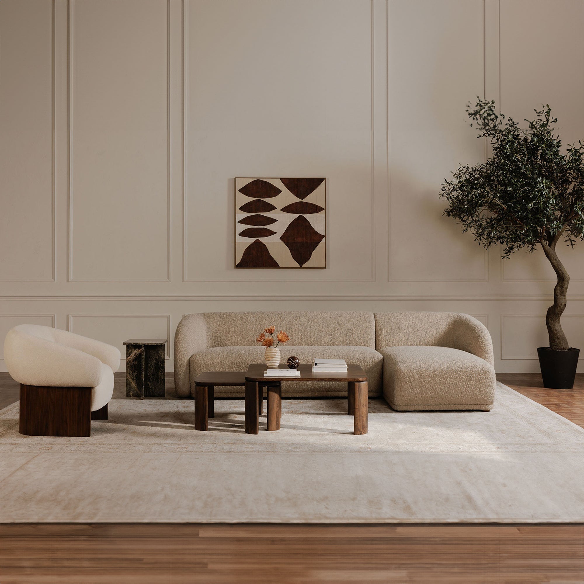 Faye Left Sectional Beige Boucle - Central Designs