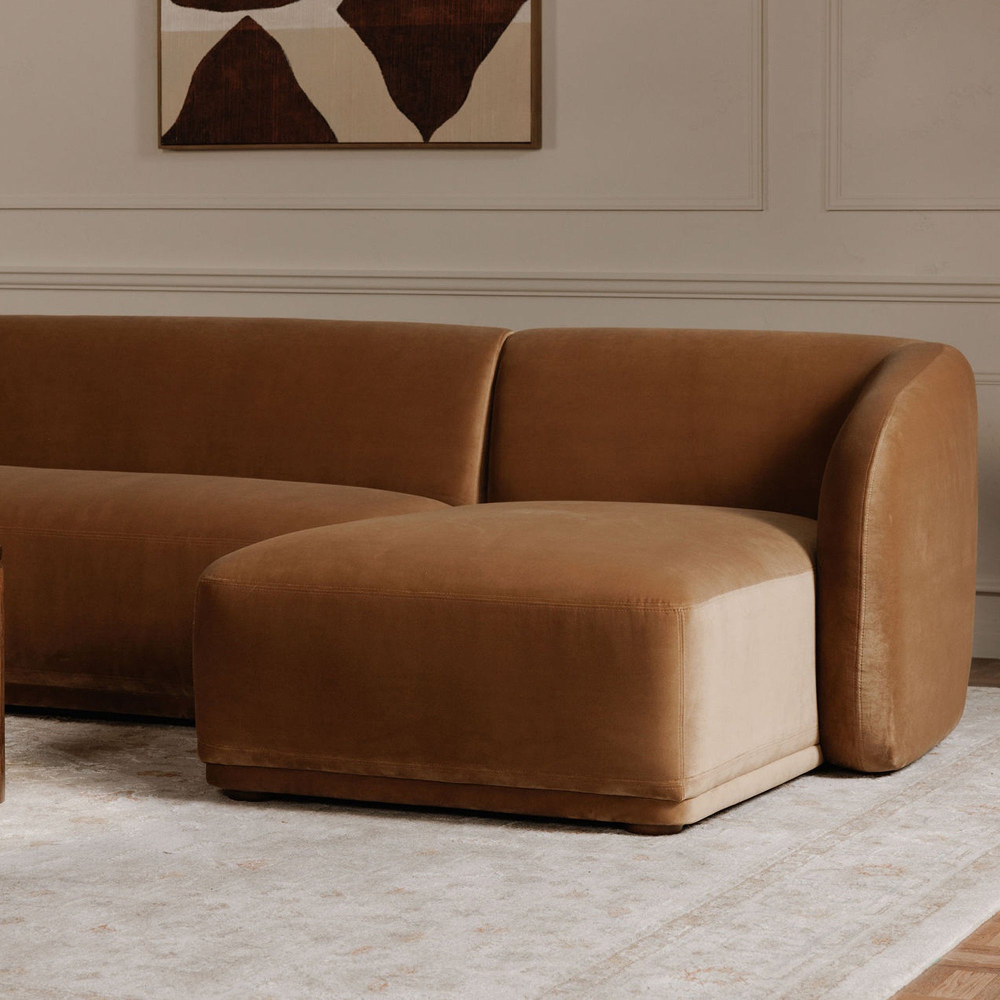 Faye Right Sectional Tan Faux Mohair - Central Designs