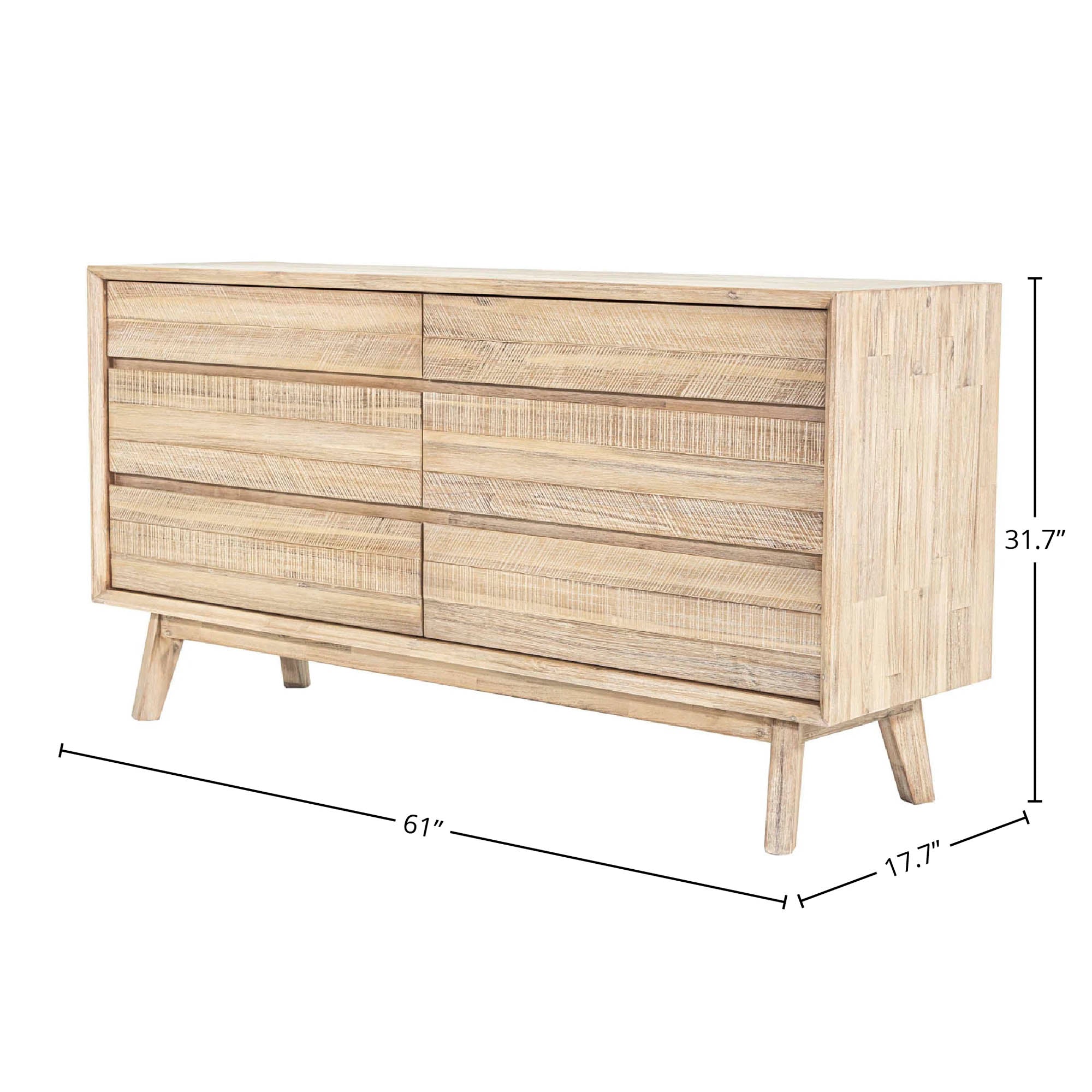 Gia 6 Drawer Dresser - Light Driftwood - Central Designs