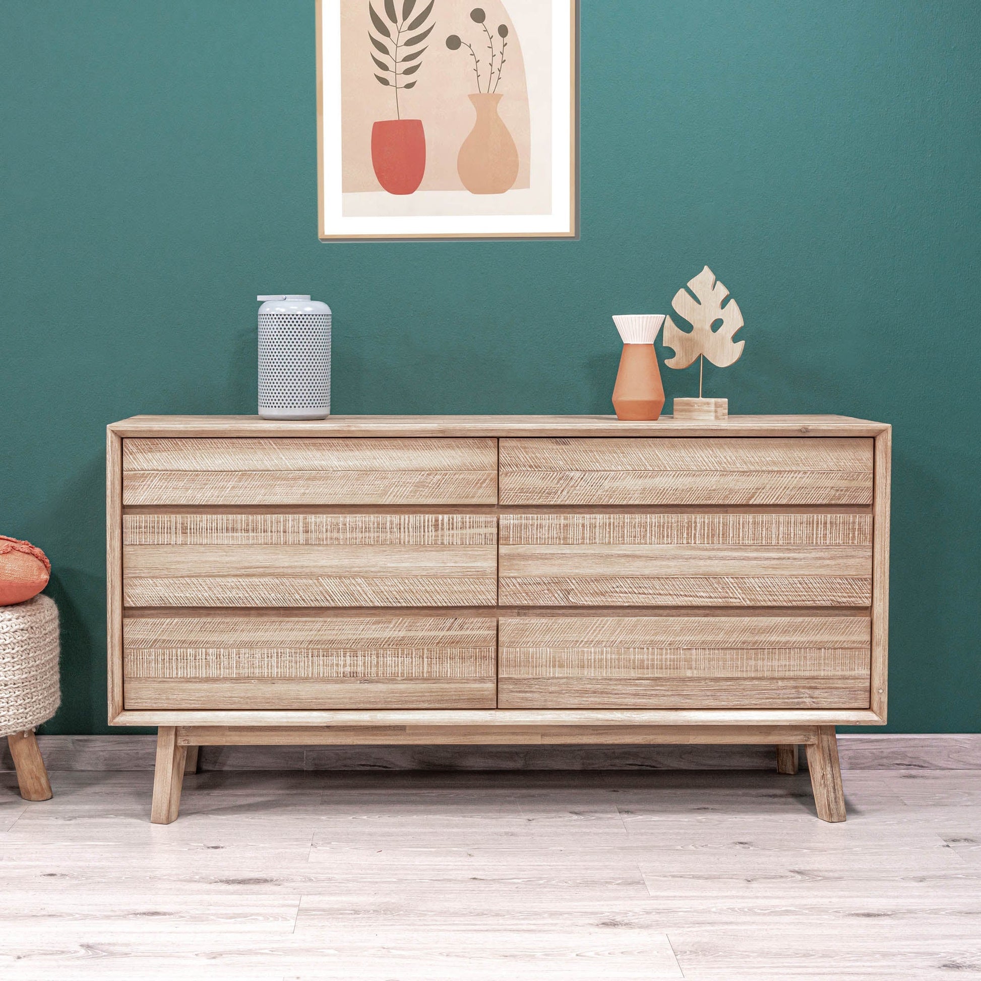 Gia 6 Drawer Dresser - Light Driftwood - Central Designs