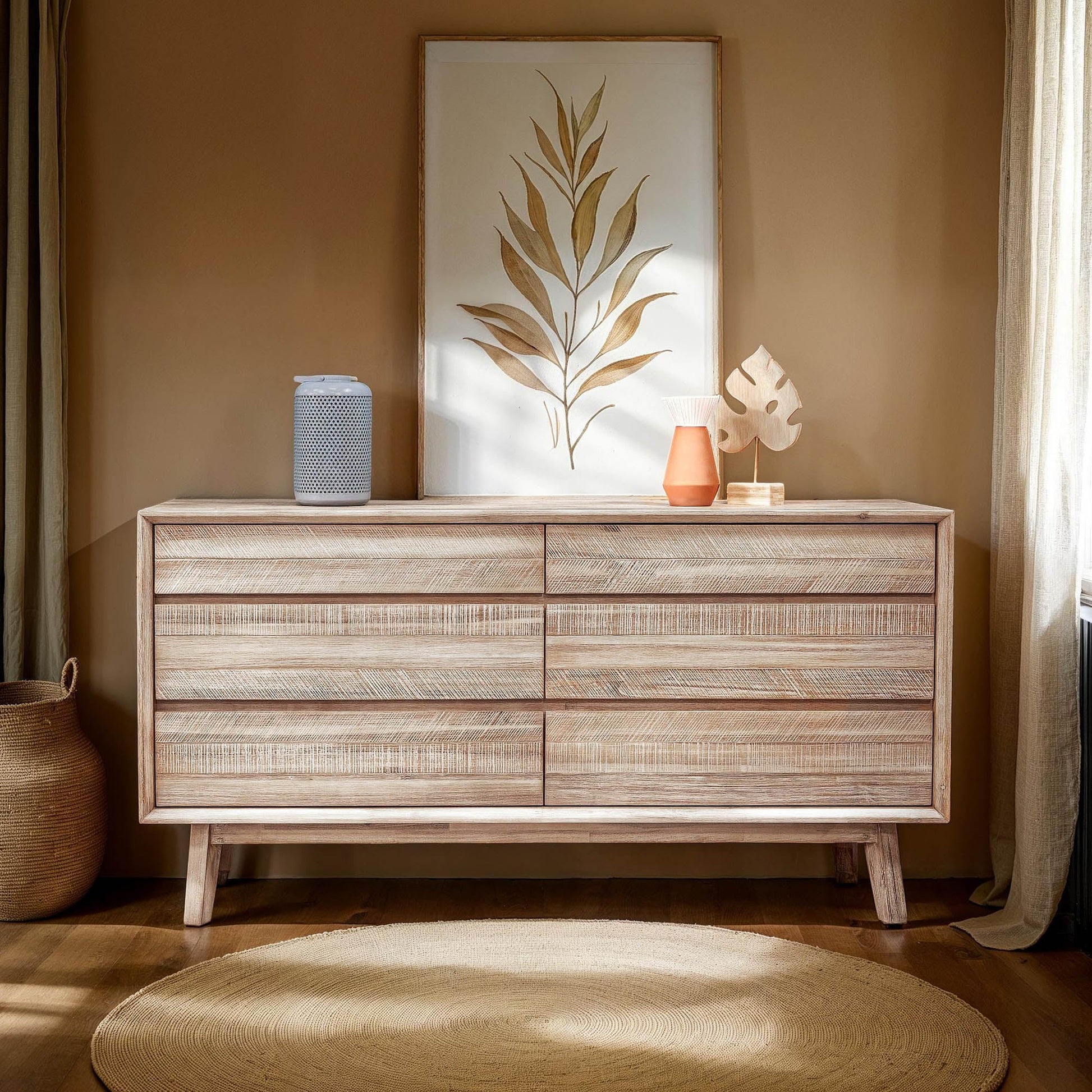 Gia 6 Drawer Dresser - Light Driftwood - Central Designs