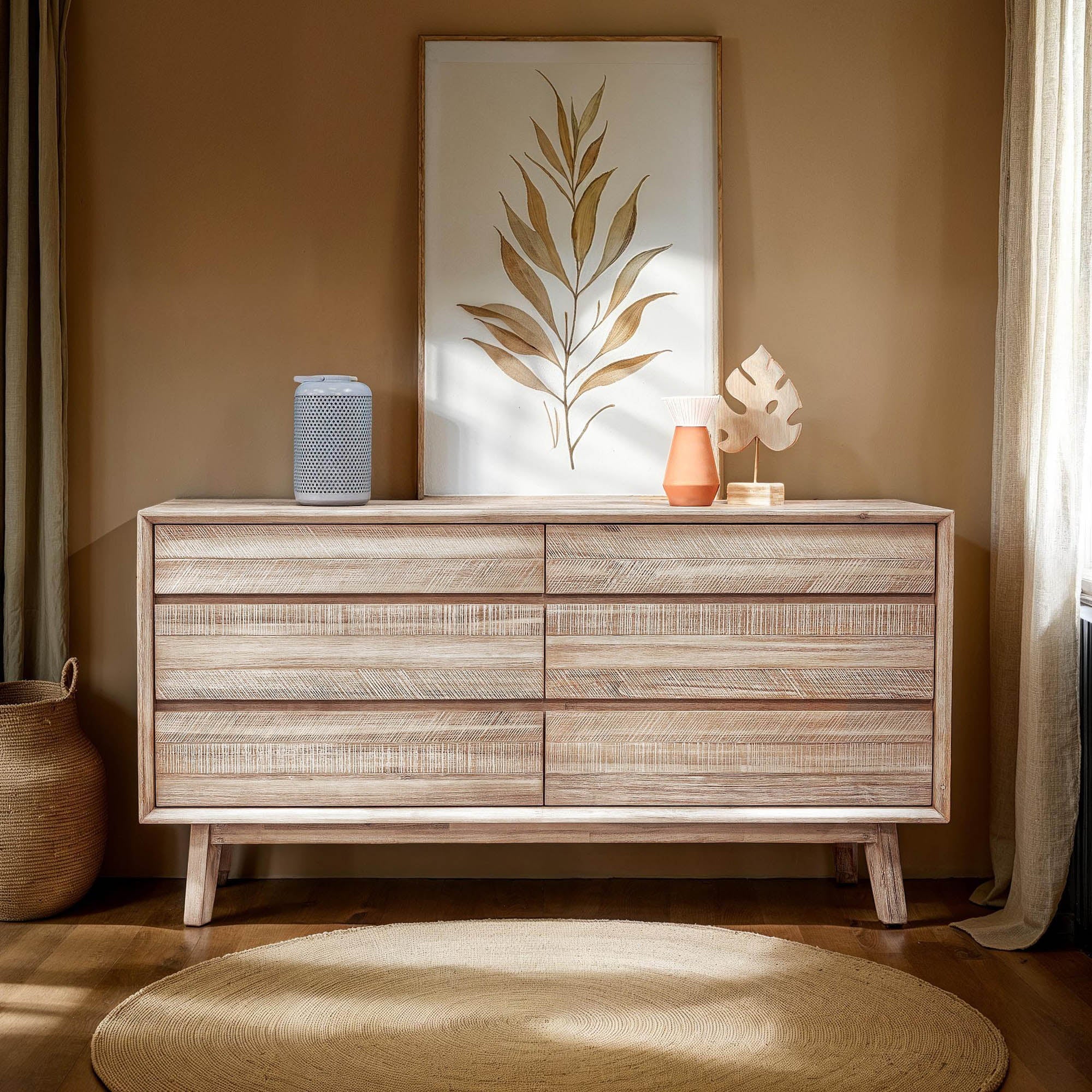Gia 6 Drawer Dresser - Light Driftwood - Central Designs