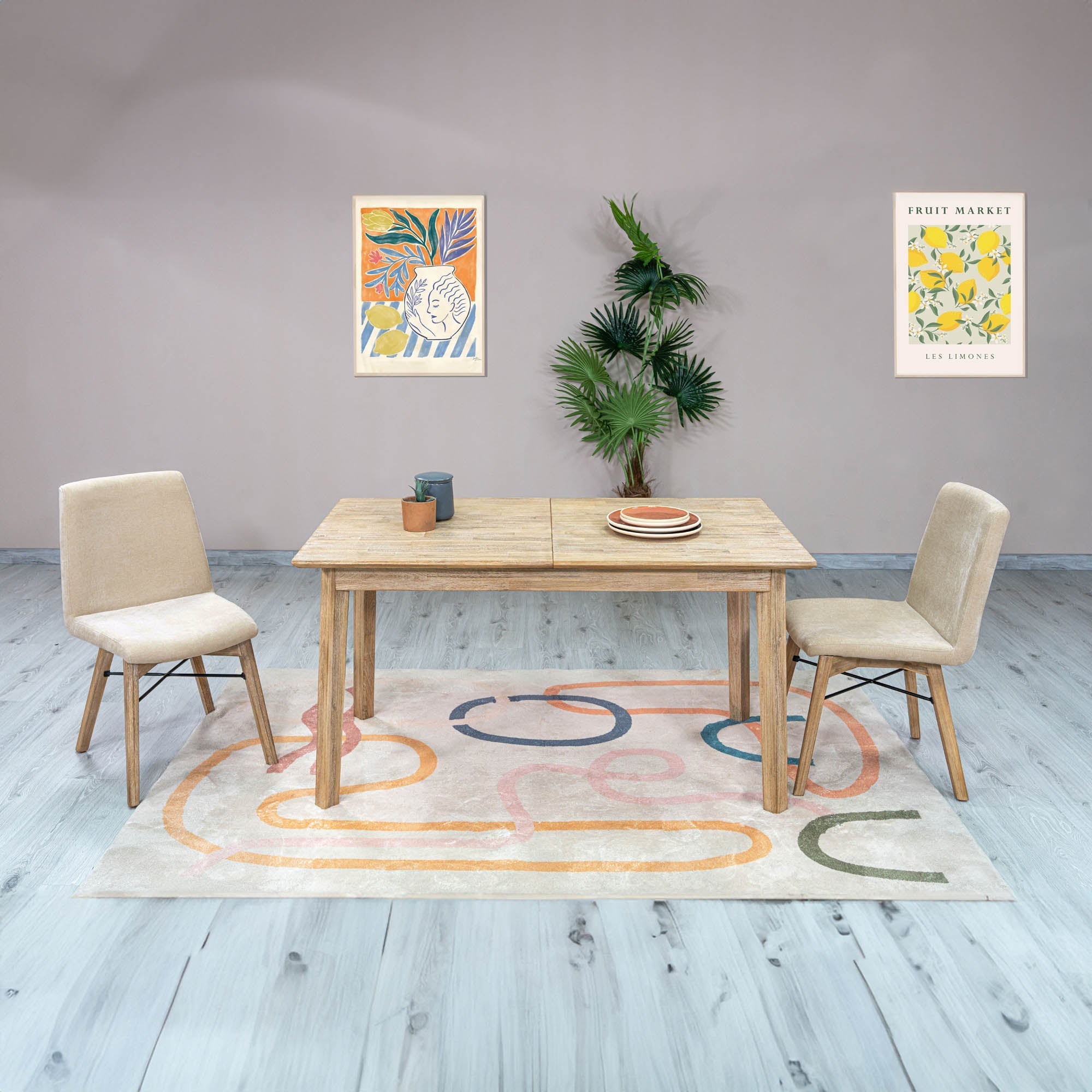 Gia Small Extension Dining Table w/ Butterfly System 55/71” - Light Driftwood - Central Designs
