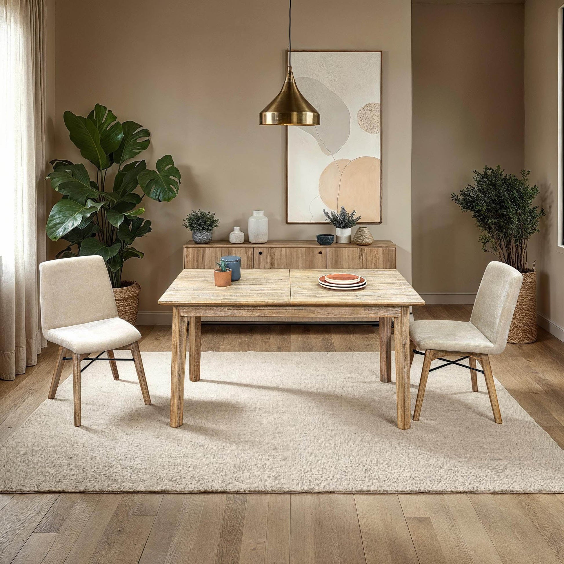 Gia Small Extension Dining Table w/ Butterfly System 55/71” - Light Driftwood - Central Designs