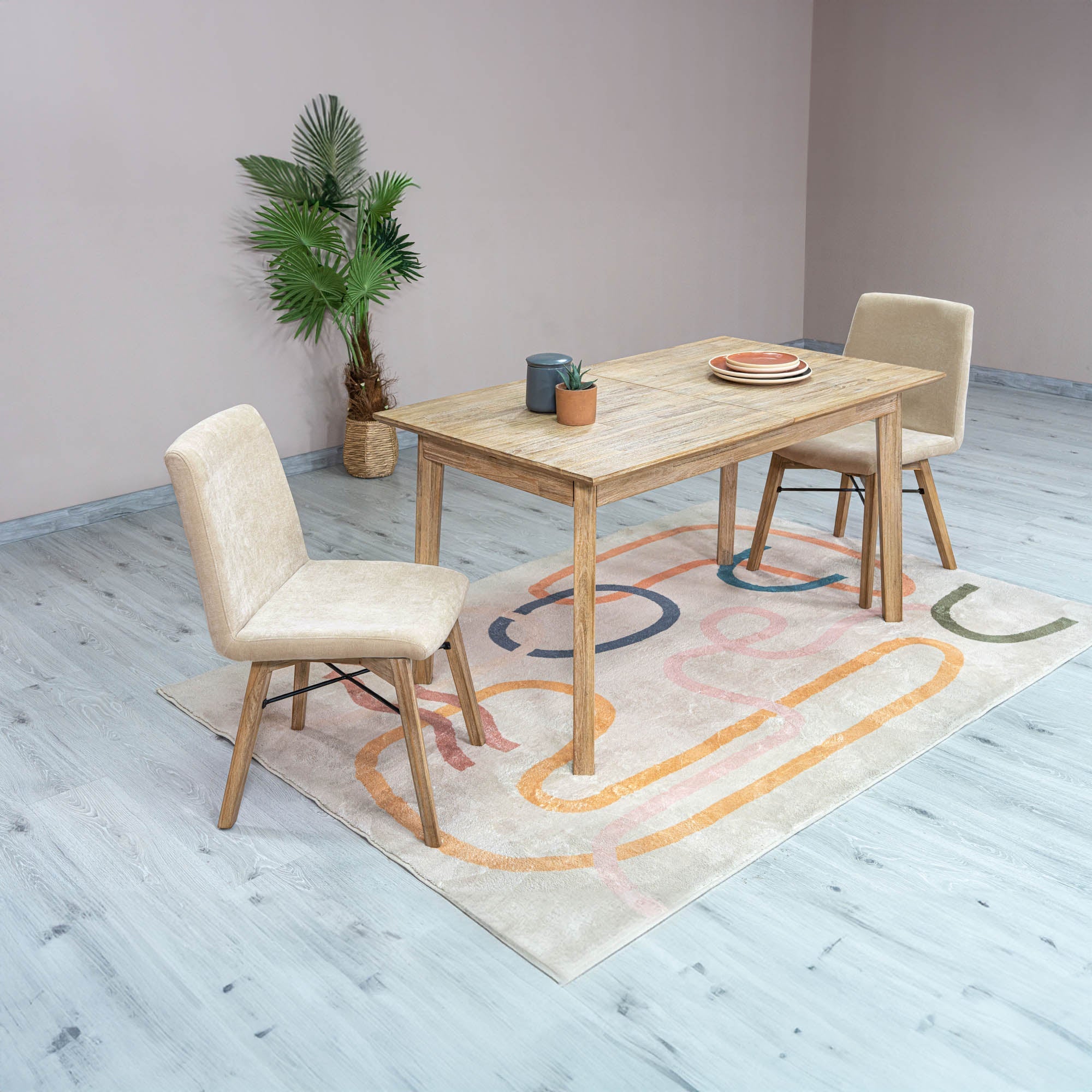 Gia Small Extension Dining Table w/ Butterfly System 55/71” - Light Driftwood - Central Designs