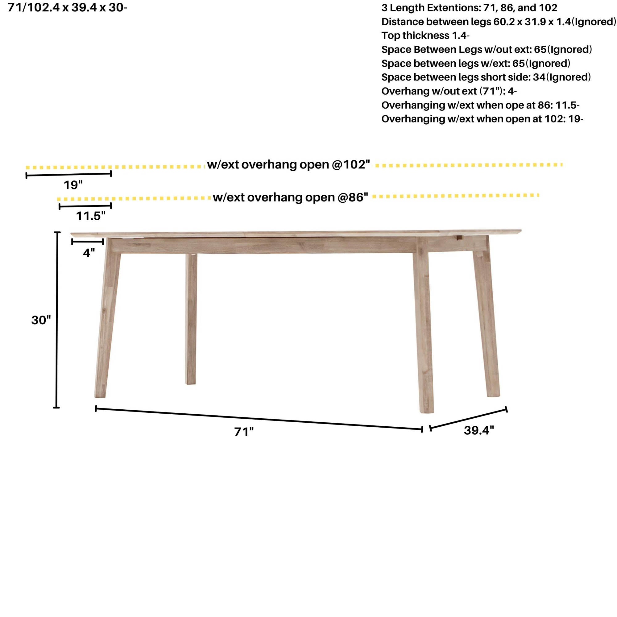 Gia Extension Dining Table 71/102" - Light Driftwood - Central Designs