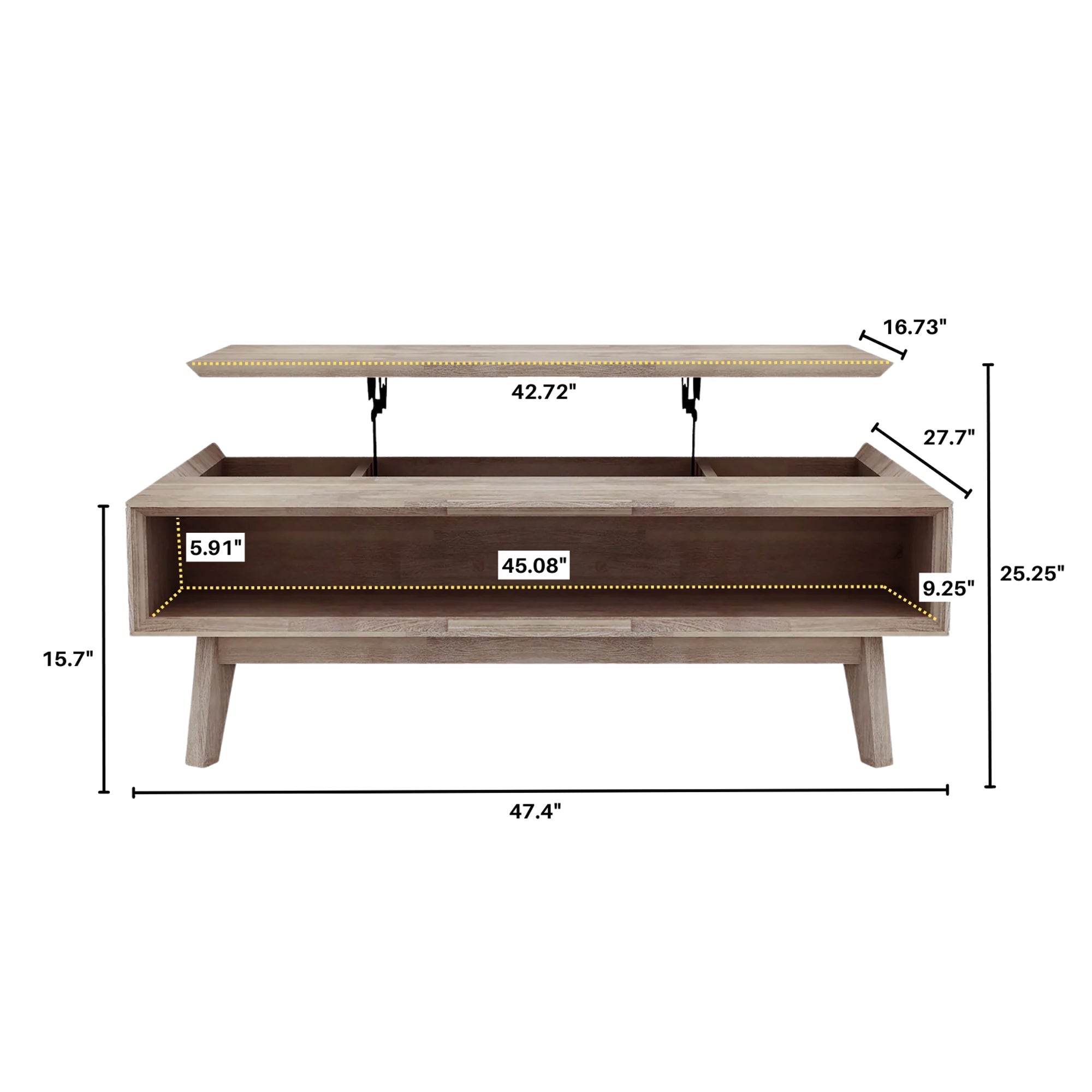 Gia Coffee Table w/ Lift Top - Light Driftwood - Central Designs