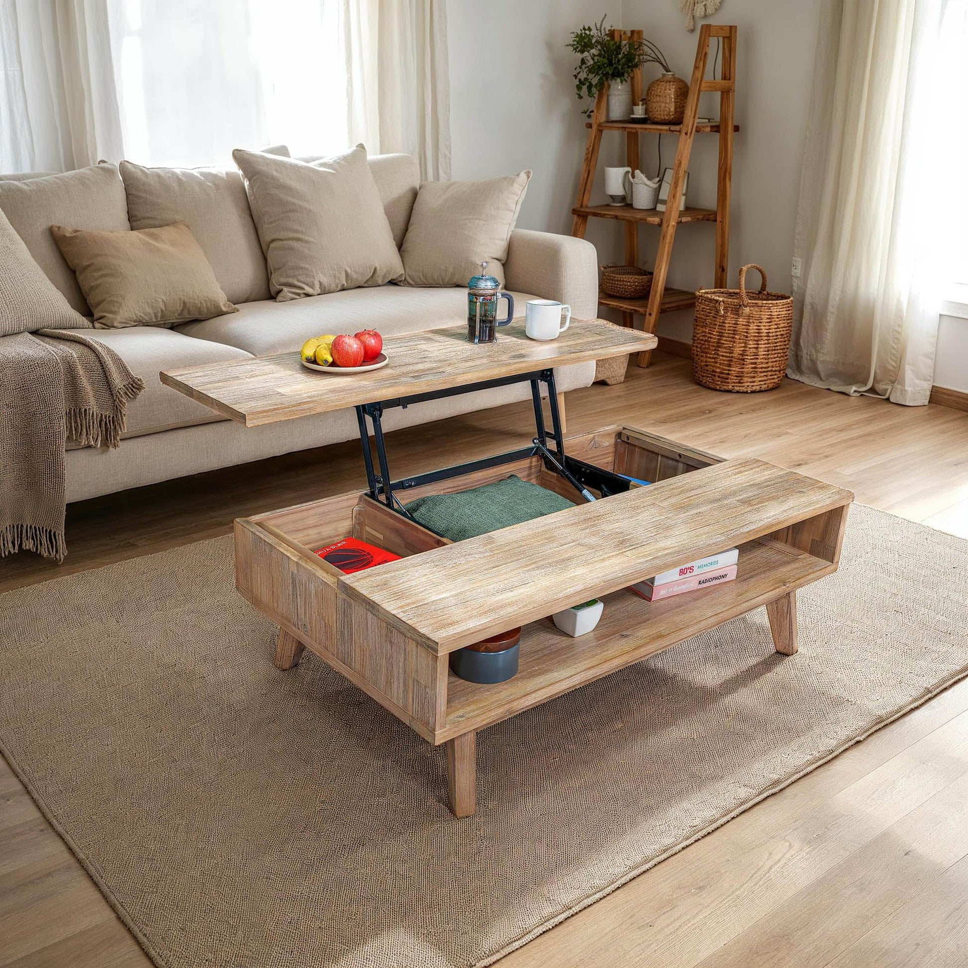 Gia Coffee Table w/ Lift Top - Light Driftwood - Central Designs
