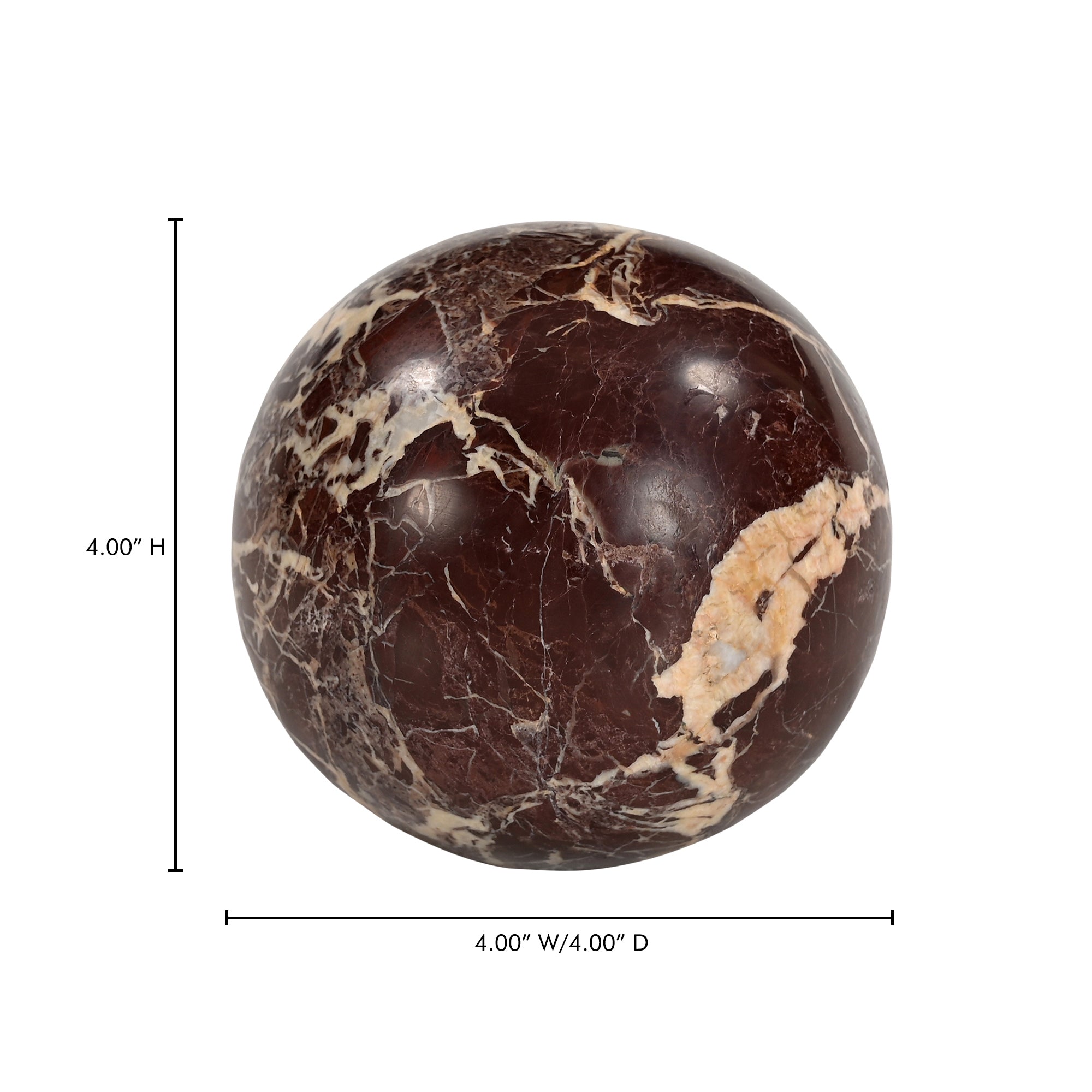 Odessa Sphere Tabletop Accent Red Levanto Marble - Central Designs