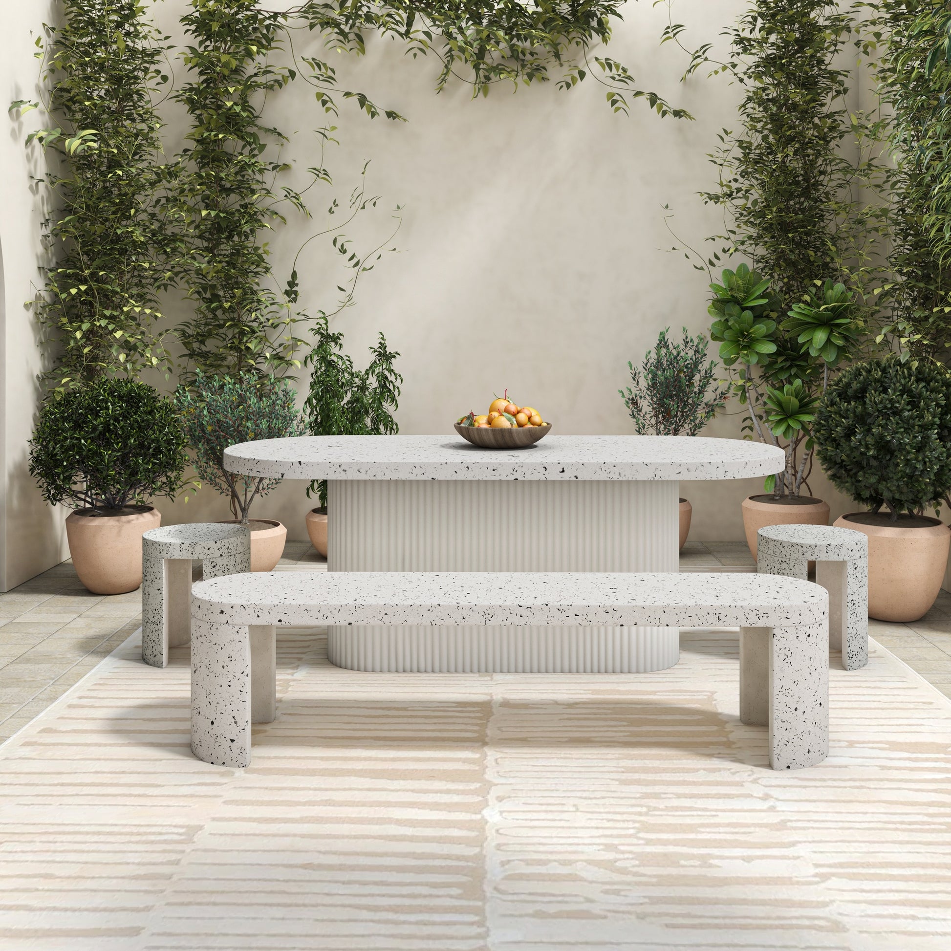Lyon Outdoor Bench White Terrazzo - Central Designs