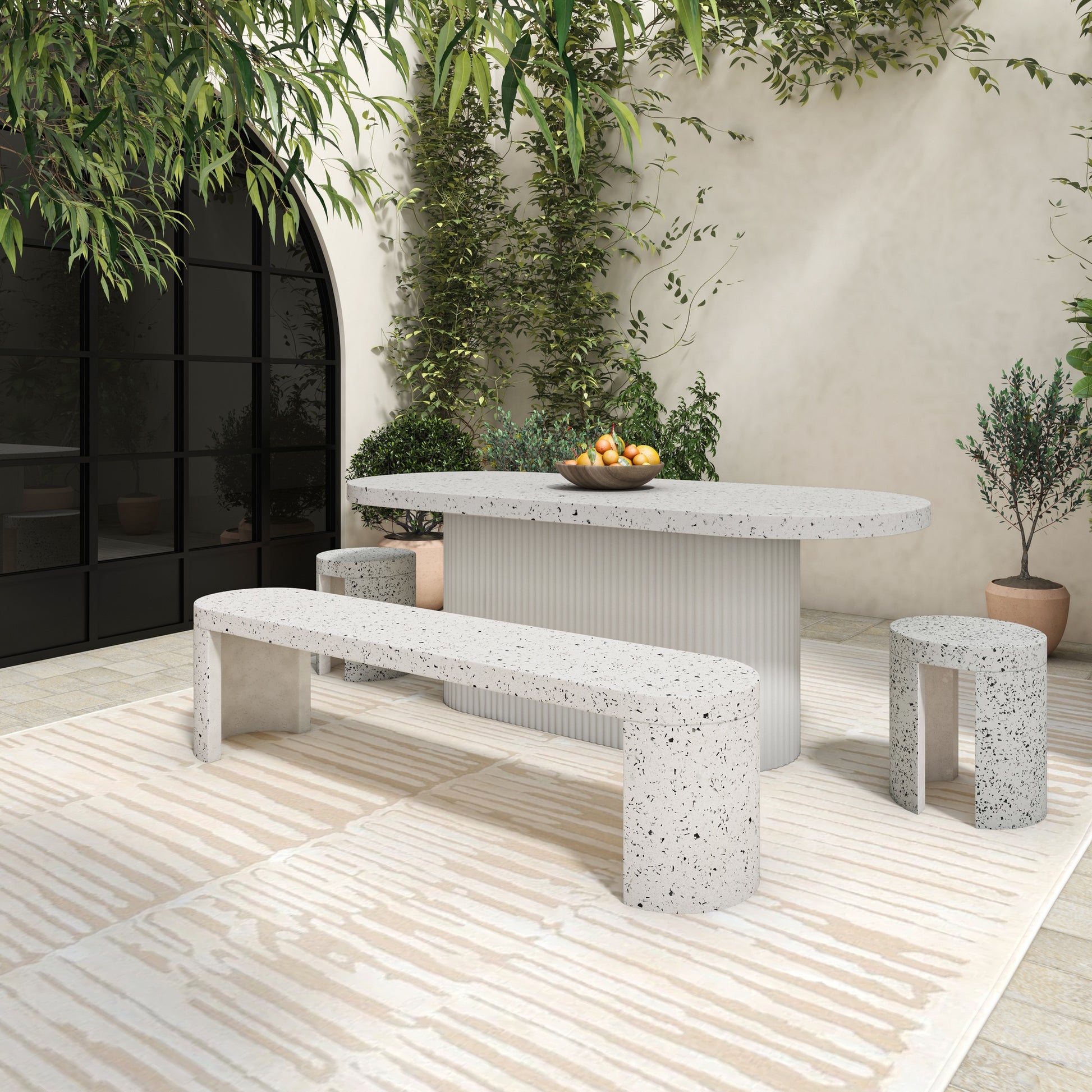 Lyon Outdoor Bench White Terrazzo - Central Designs