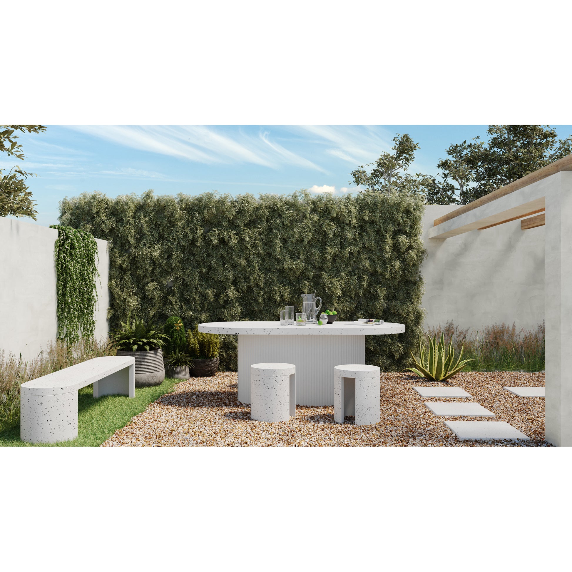 Lyon Outdoor Bench White Terrazzo - Central Designs