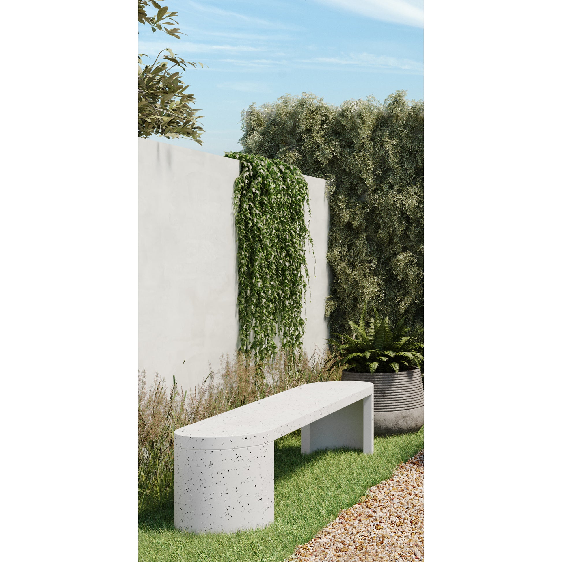 Lyon Outdoor Bench White Terrazzo - Central Designs