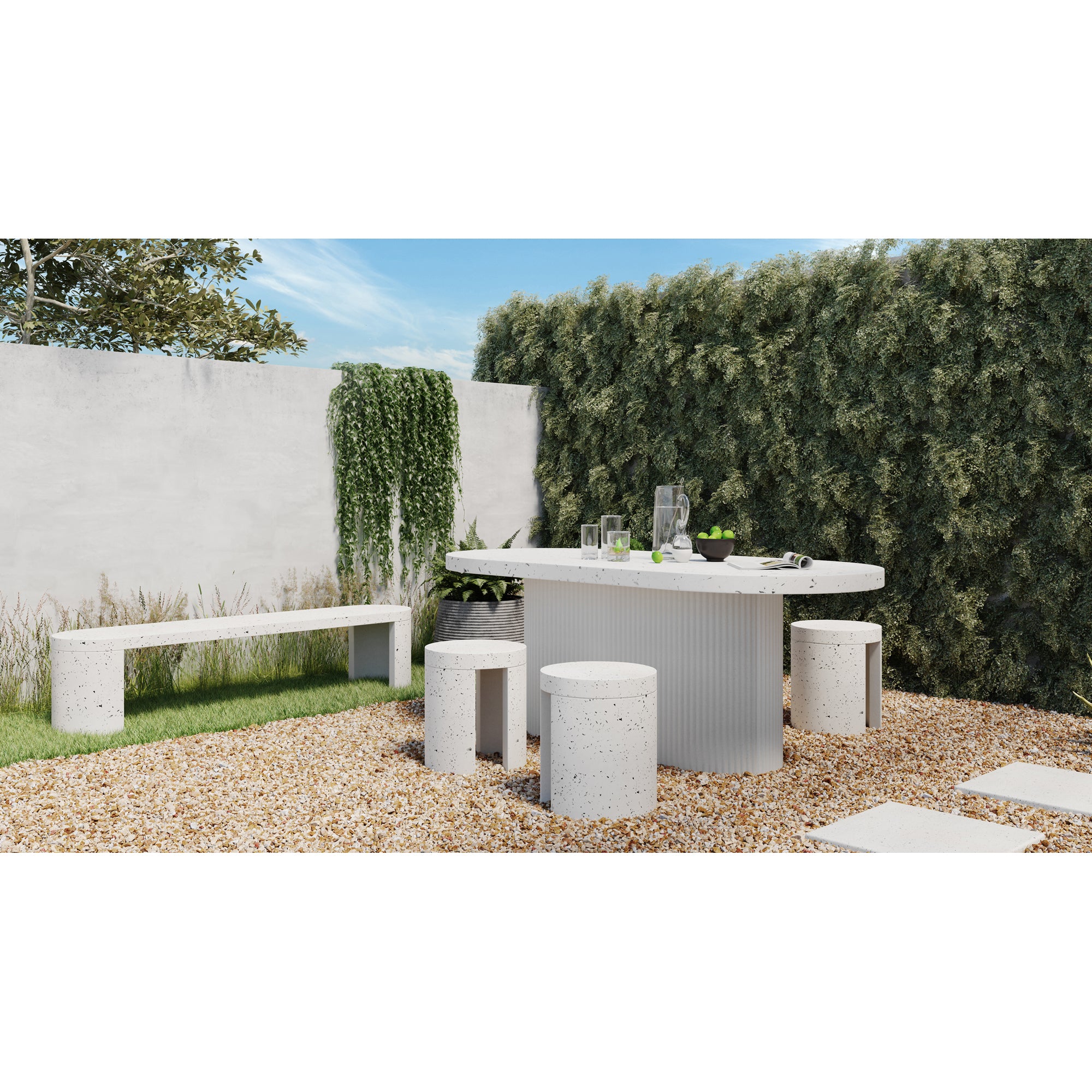 Lyon Outdoor Bench White Terrazzo - Central Designs