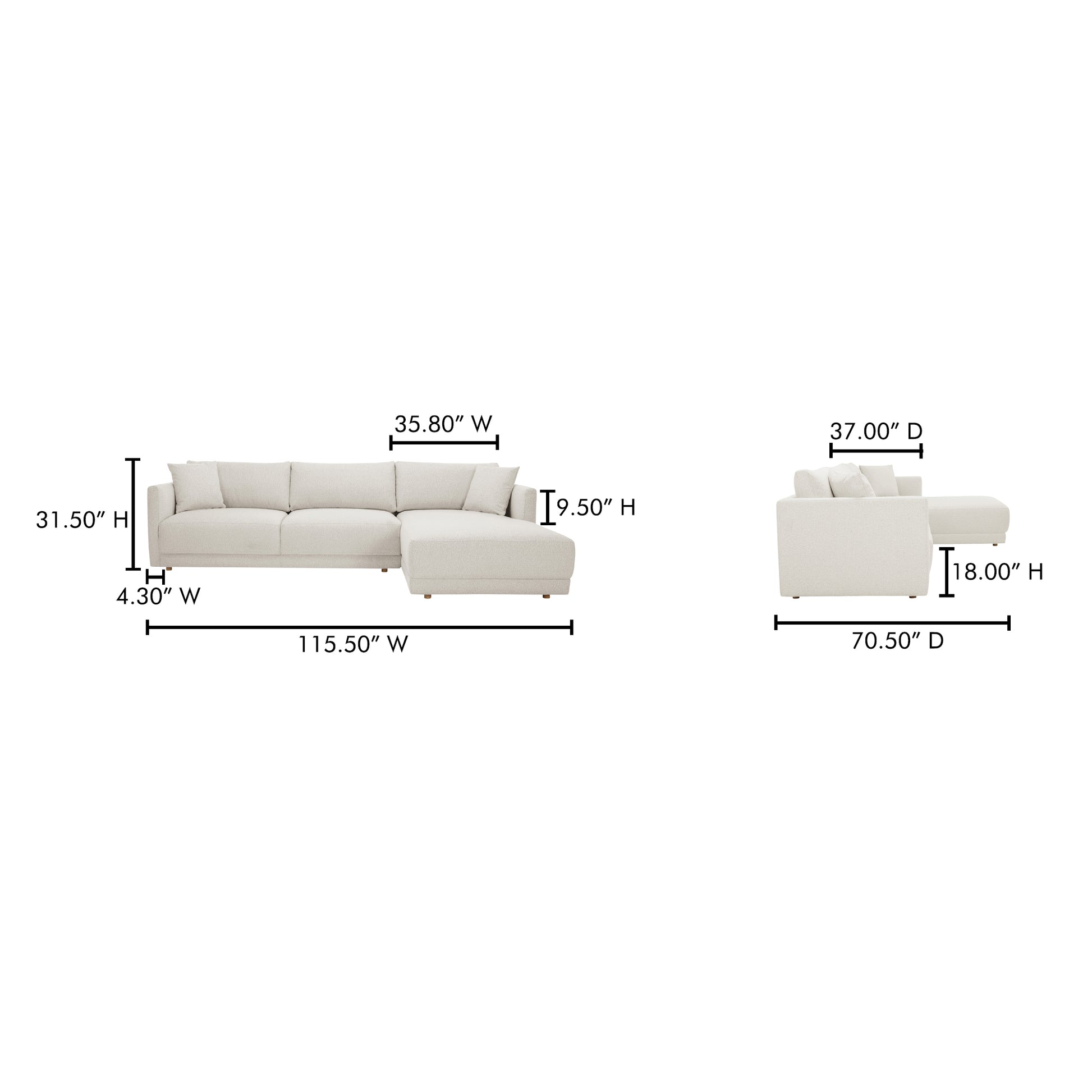 Bryn Sectional Right Oyster - Central Designs