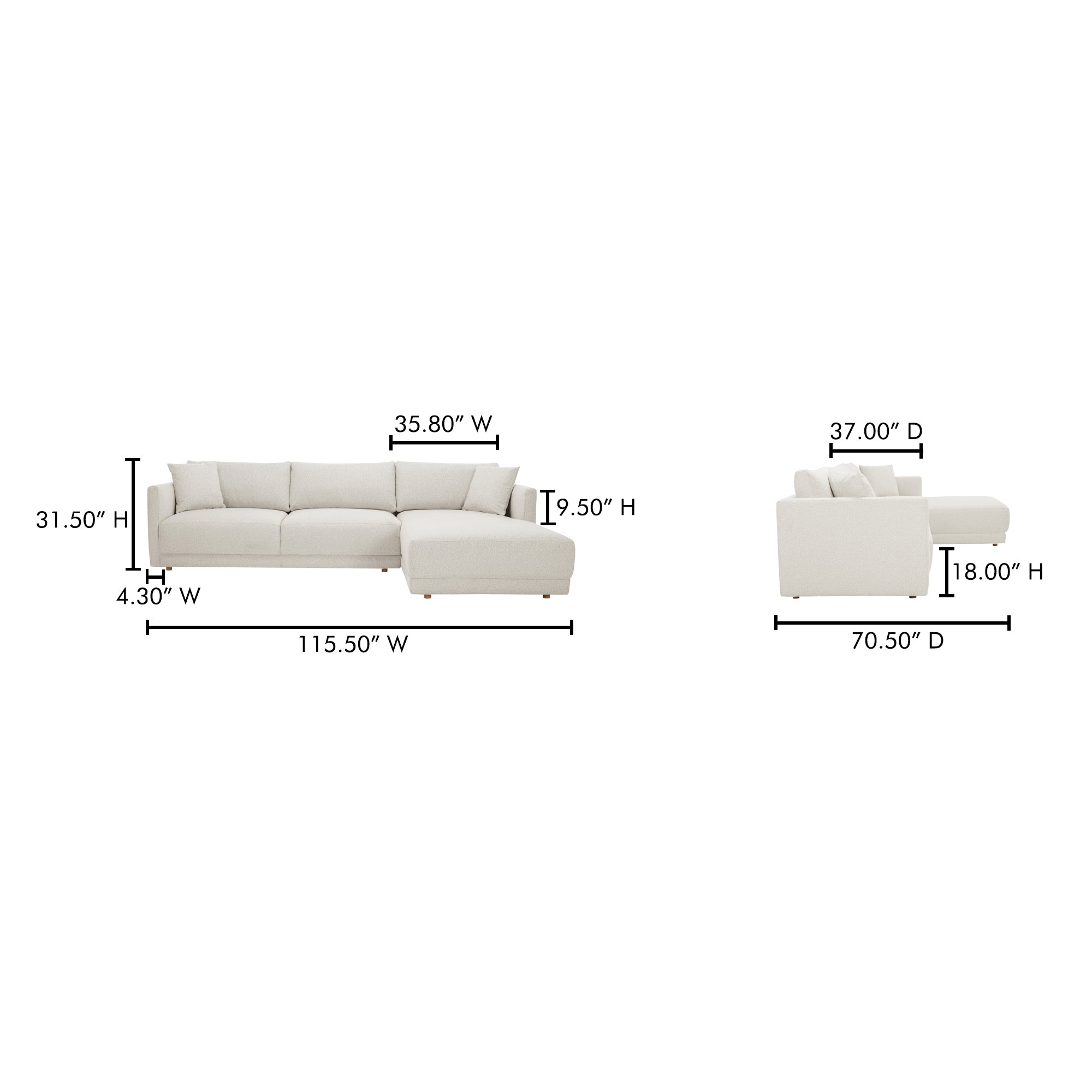 Bryn Sectional Right Oyster - Central Designs