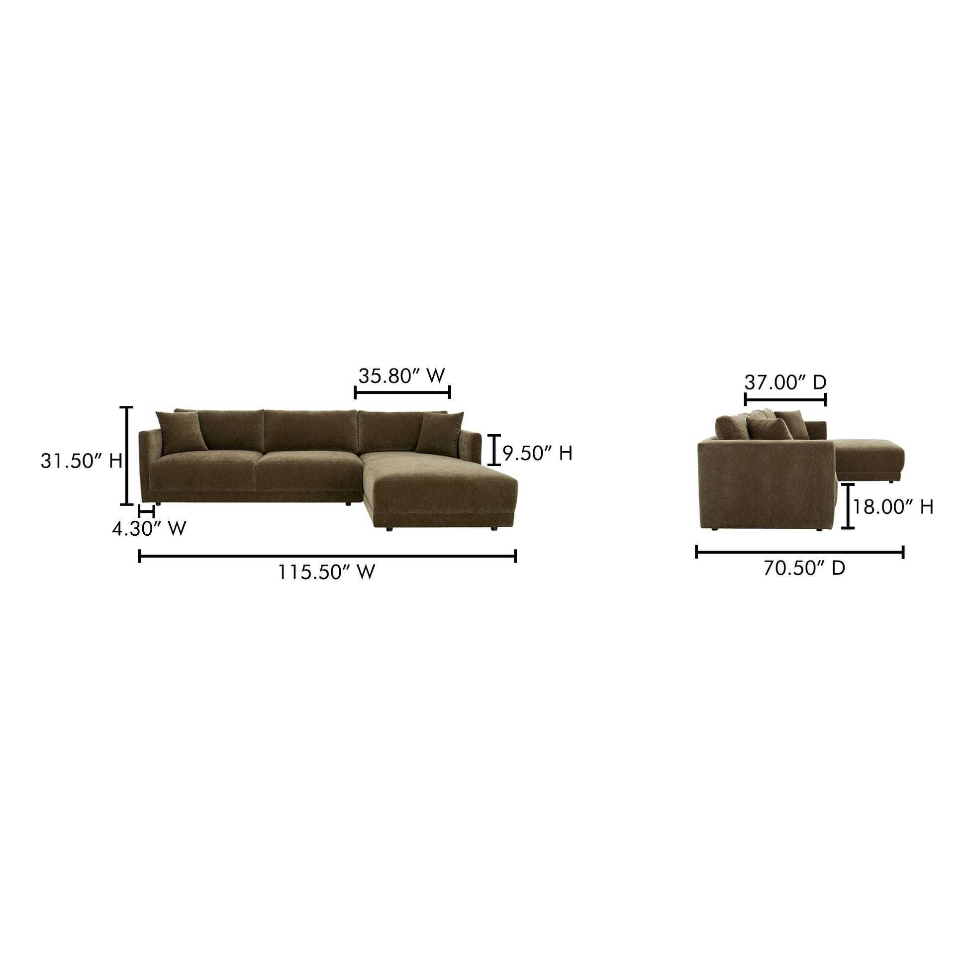 Bryn Sectional Right Heritage Cedar Green - Central Designs