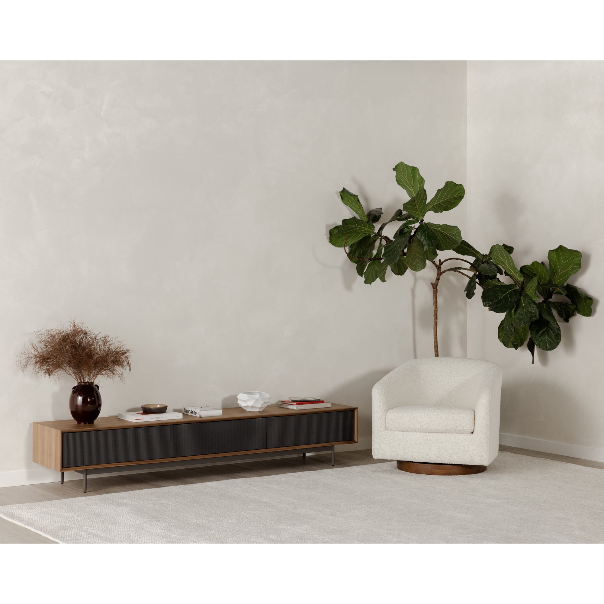 Oscy Swivel Chair Faux Shearling White - Central Designs