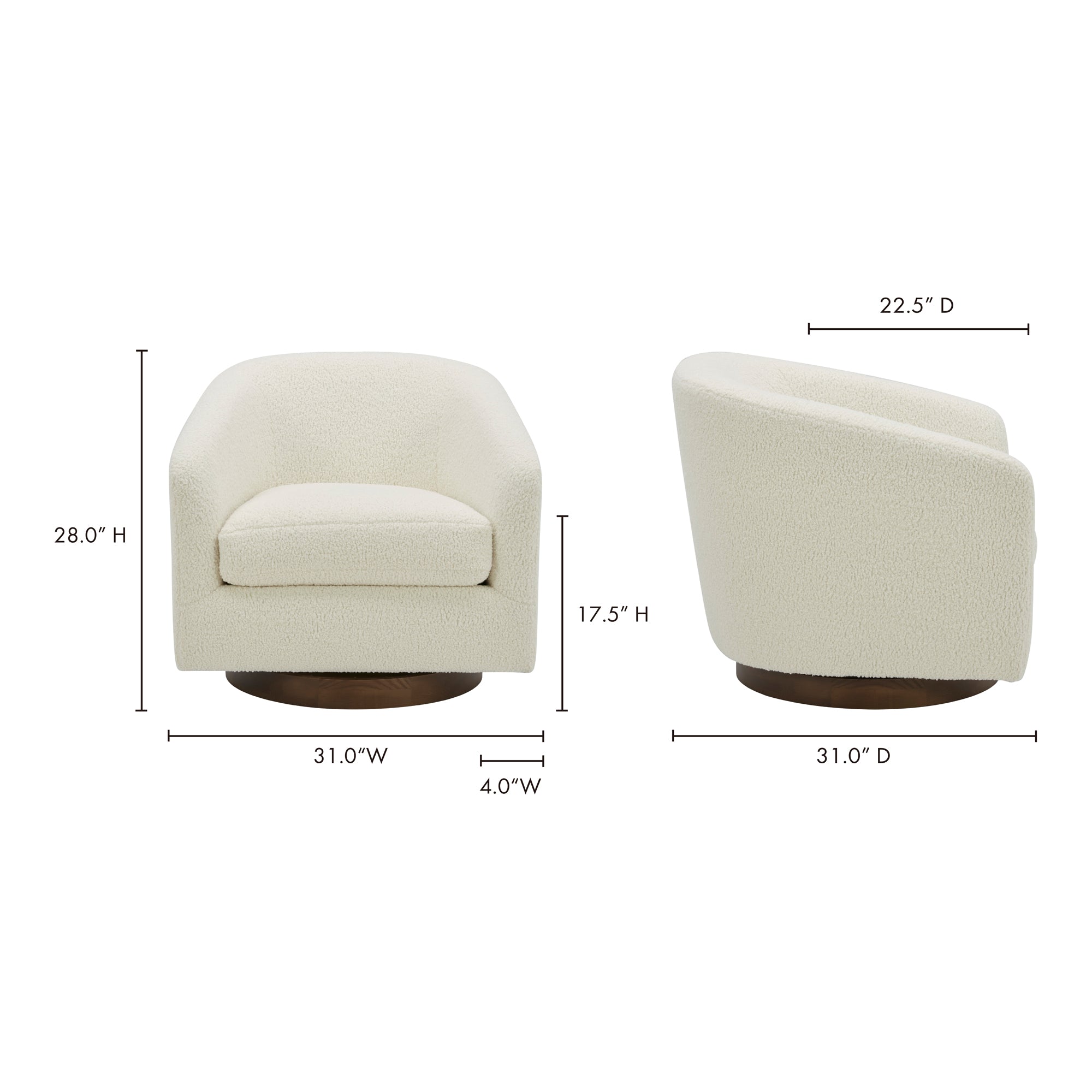 Oscy Swivel Chair Faux Shearling White - Central Designs