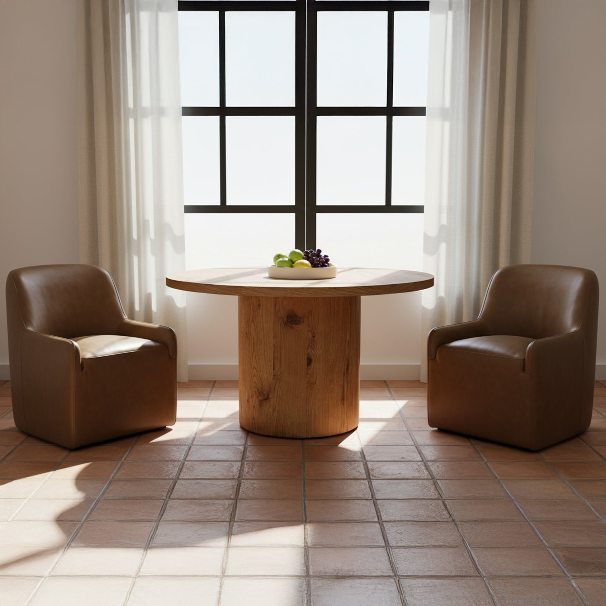 Maisie Rolling Dining Chair Tan Leather - Central Designs