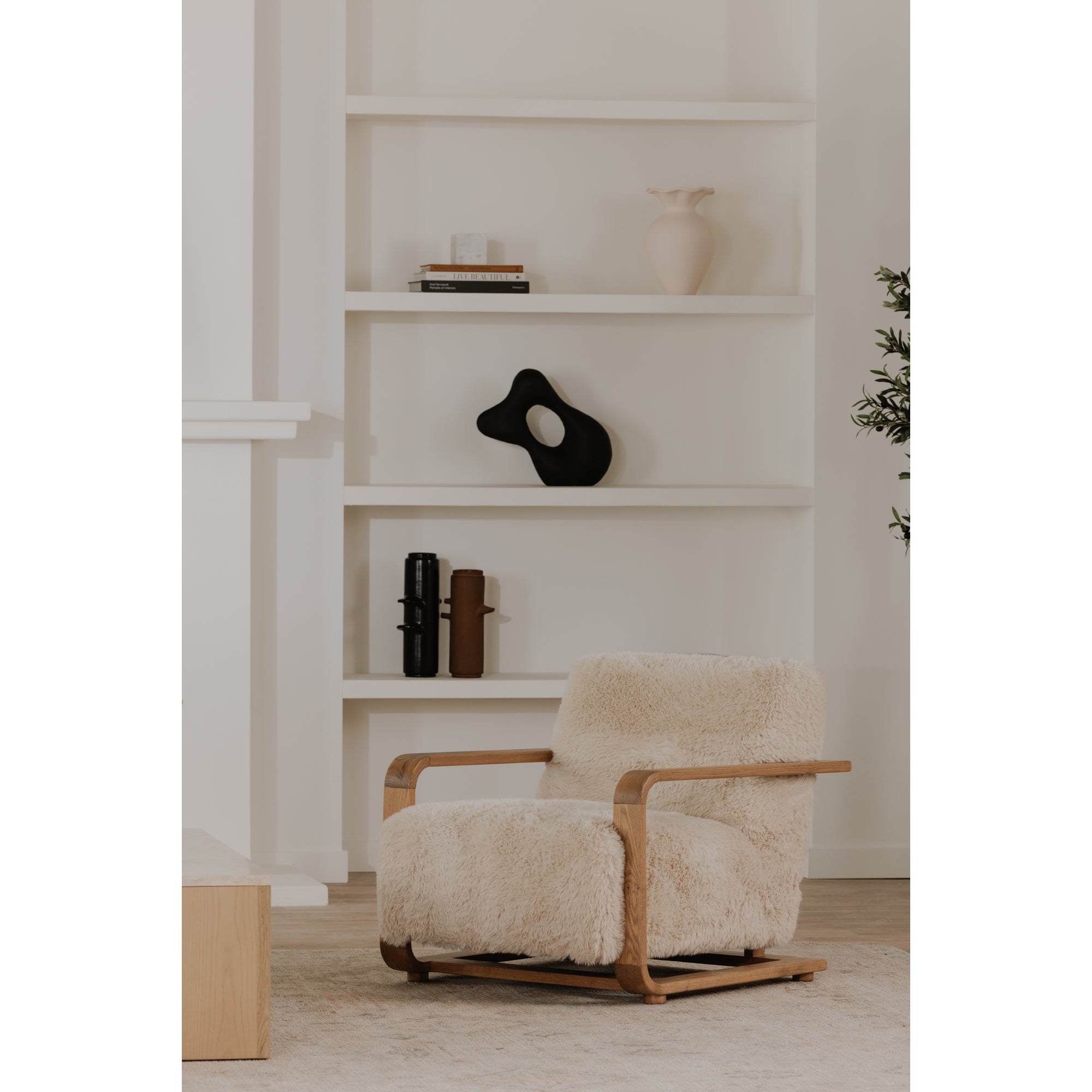 Eckersley Lounge Chair Cream Faux Fur - Central Designs
