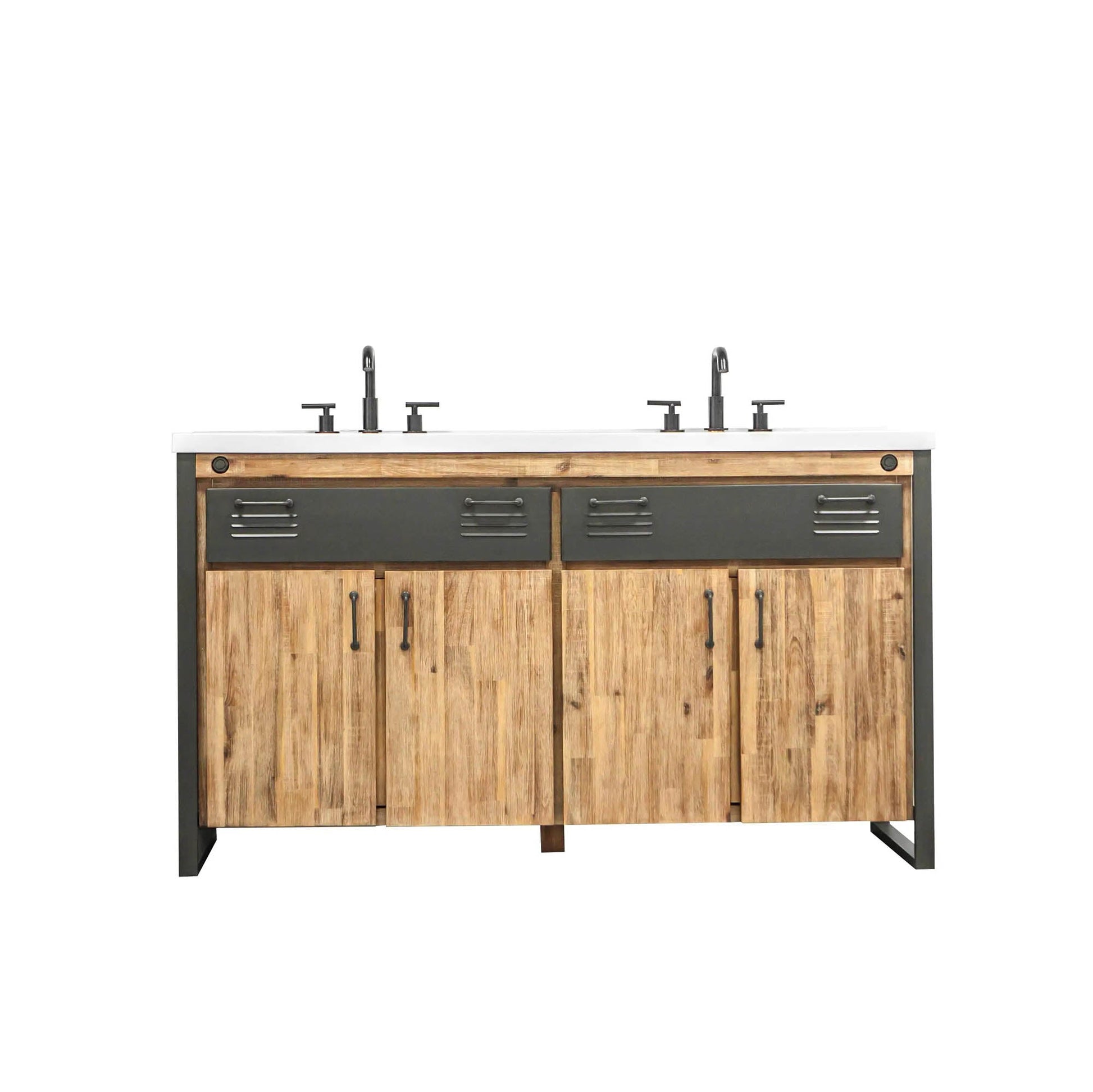 Irondale Vanity W61 in Solid Acacia Wood and Metal with White Basin - Central Designs
