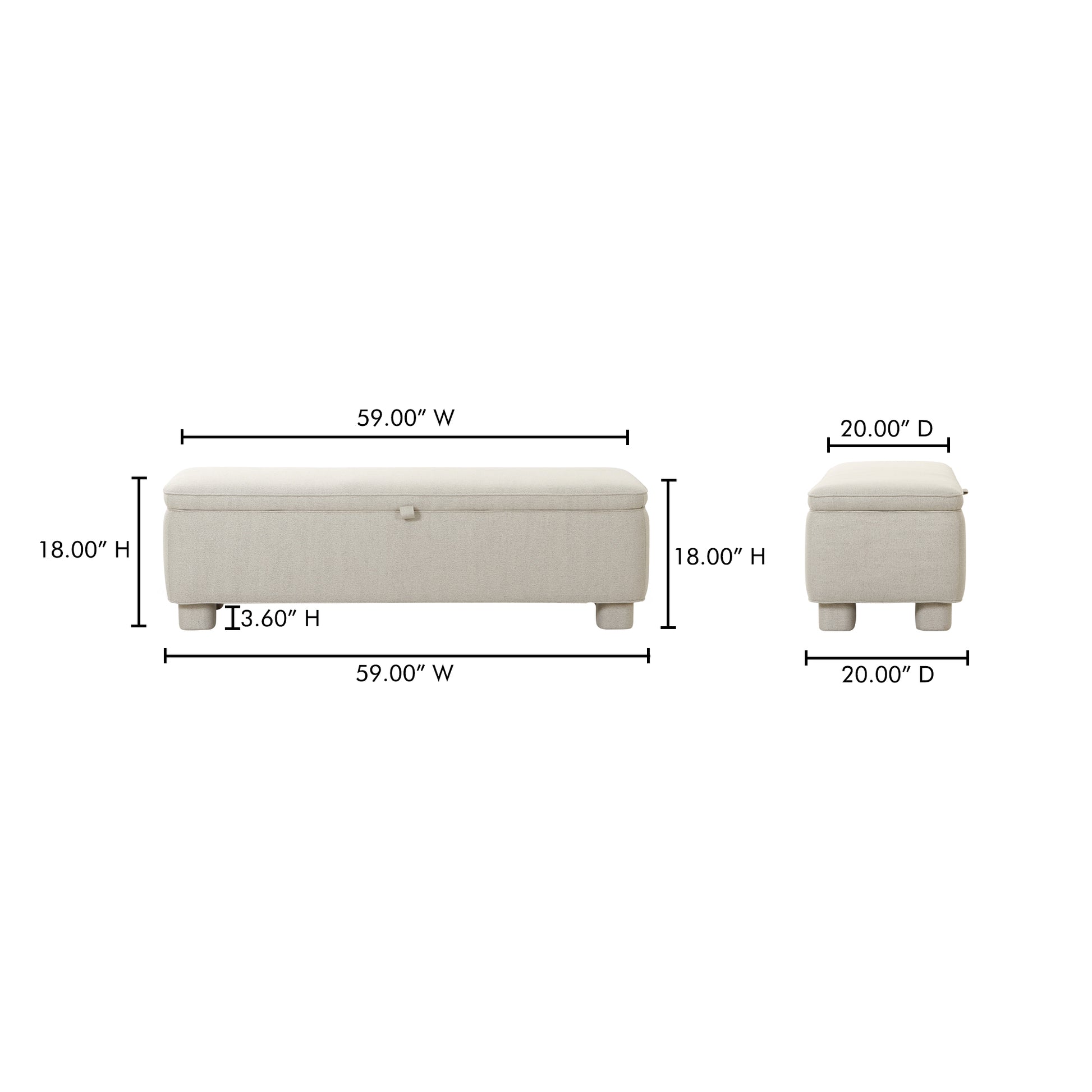Ichigo Storage Bench Light Grey - Central Designs