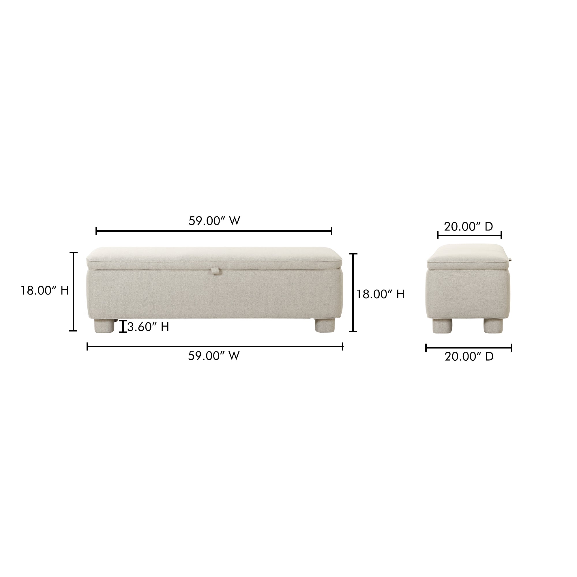 Ichigo Storage Bench Light Grey - Central Designs
