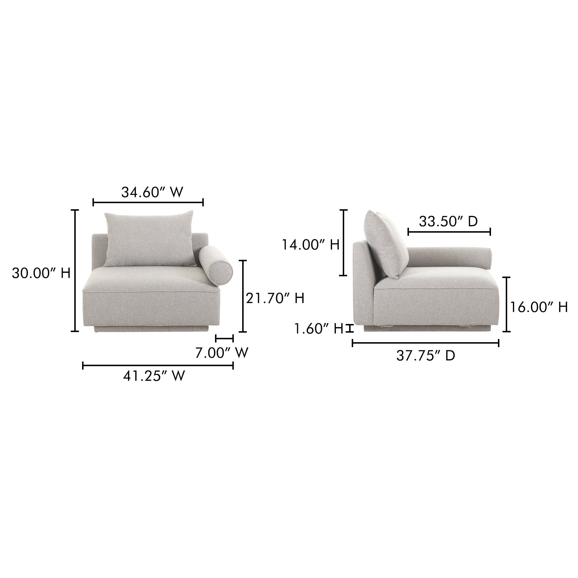 Rosello Right Arm Facing Chair Light Grey