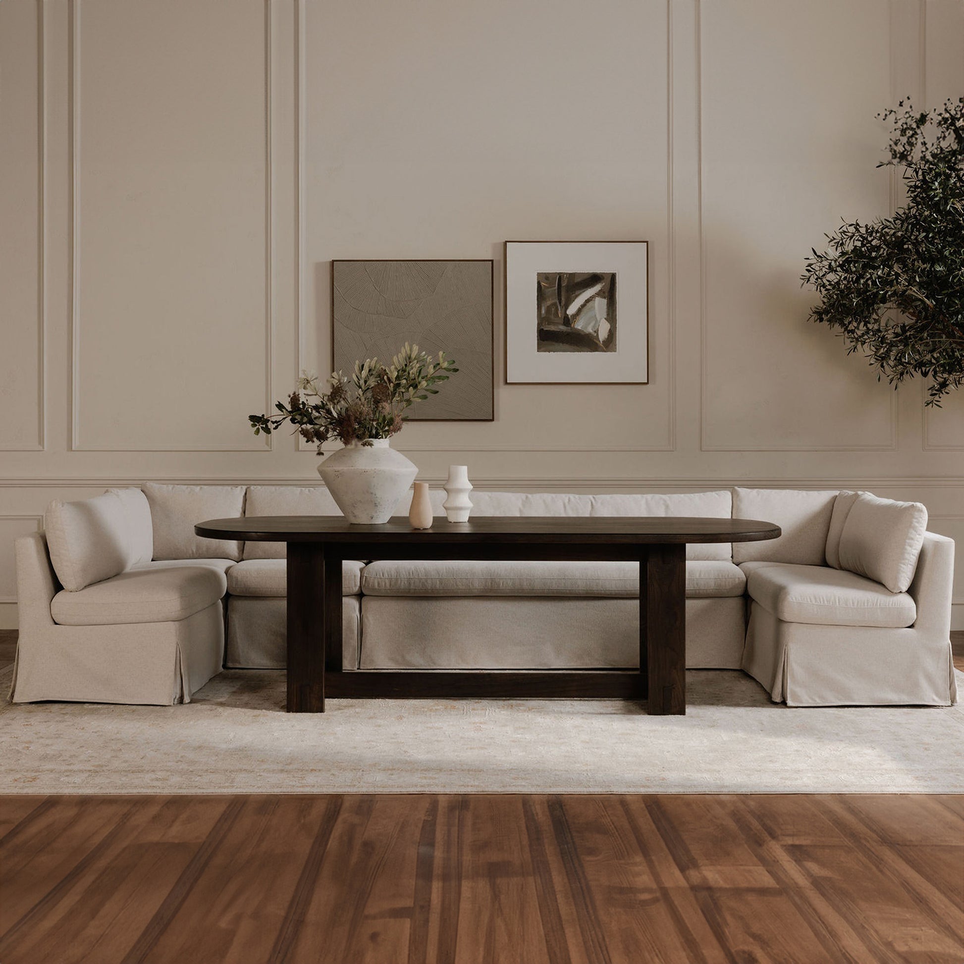 Fable Slipcover Dining Banquette U - Shape Beige 168 in. - Central Designs