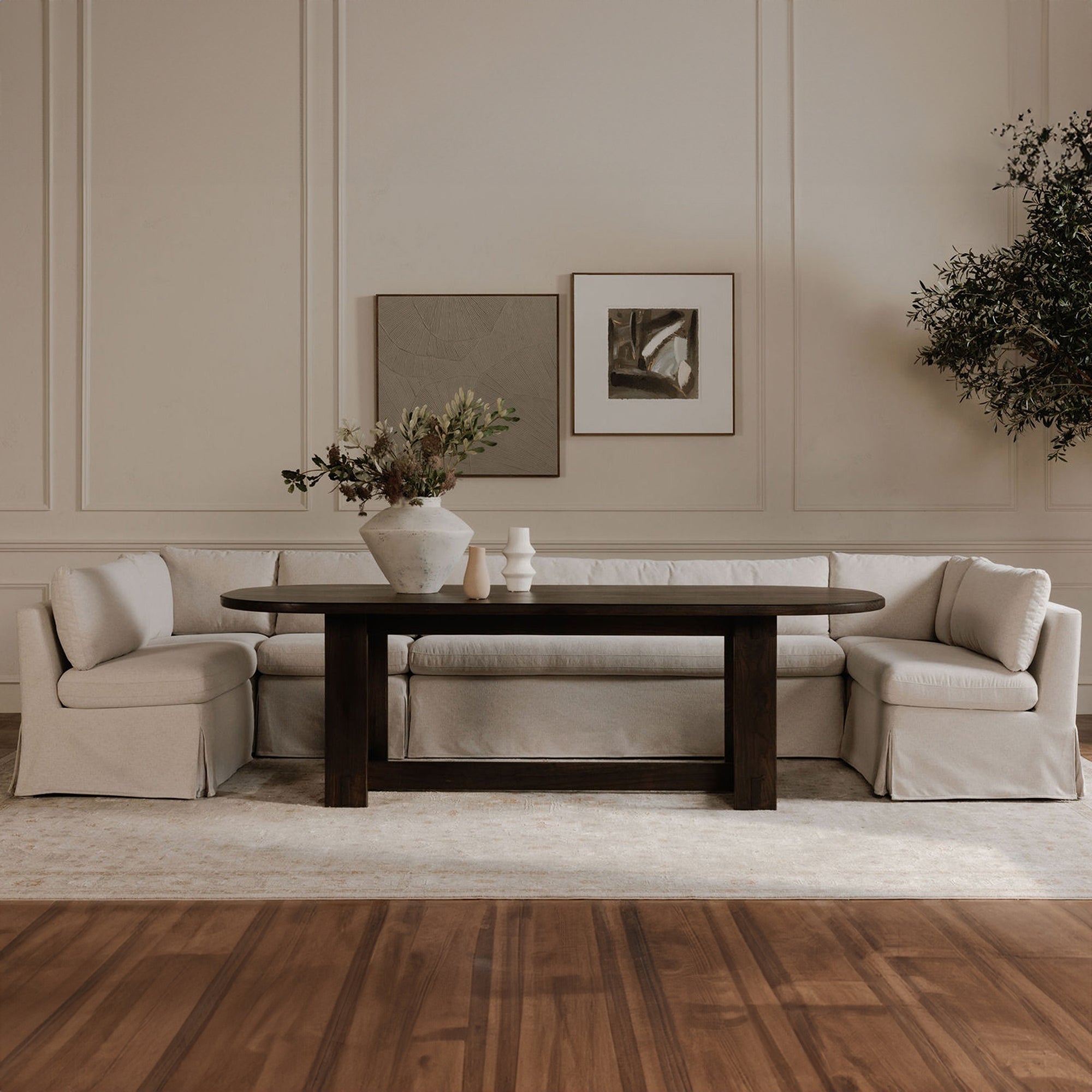 Fable Slipcover Dining Banquette U - Shape Beige 168 in. - Central Designs