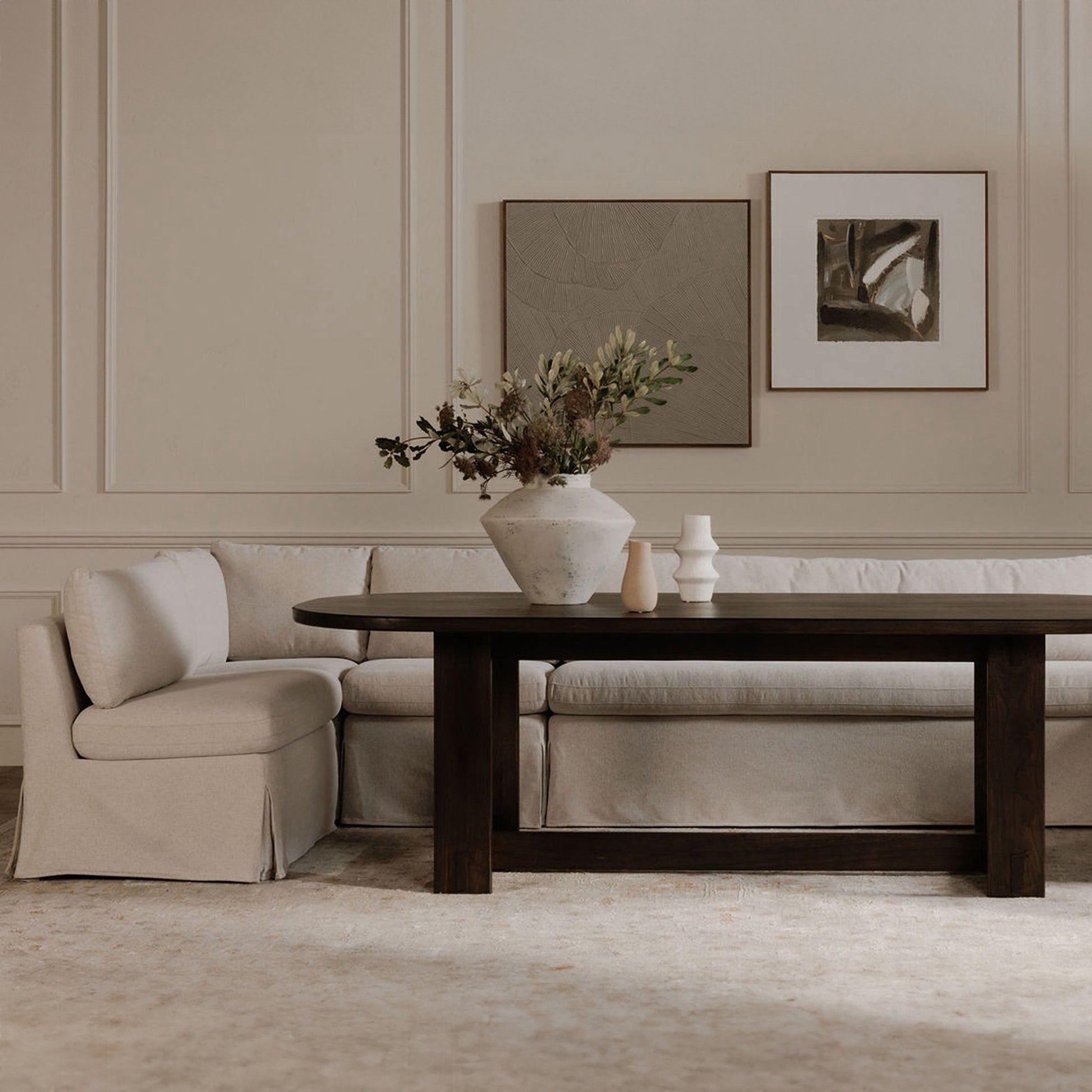 Fable Slipcover Dining Banquette L - Shape Beige 100.5 in. - Central Designs