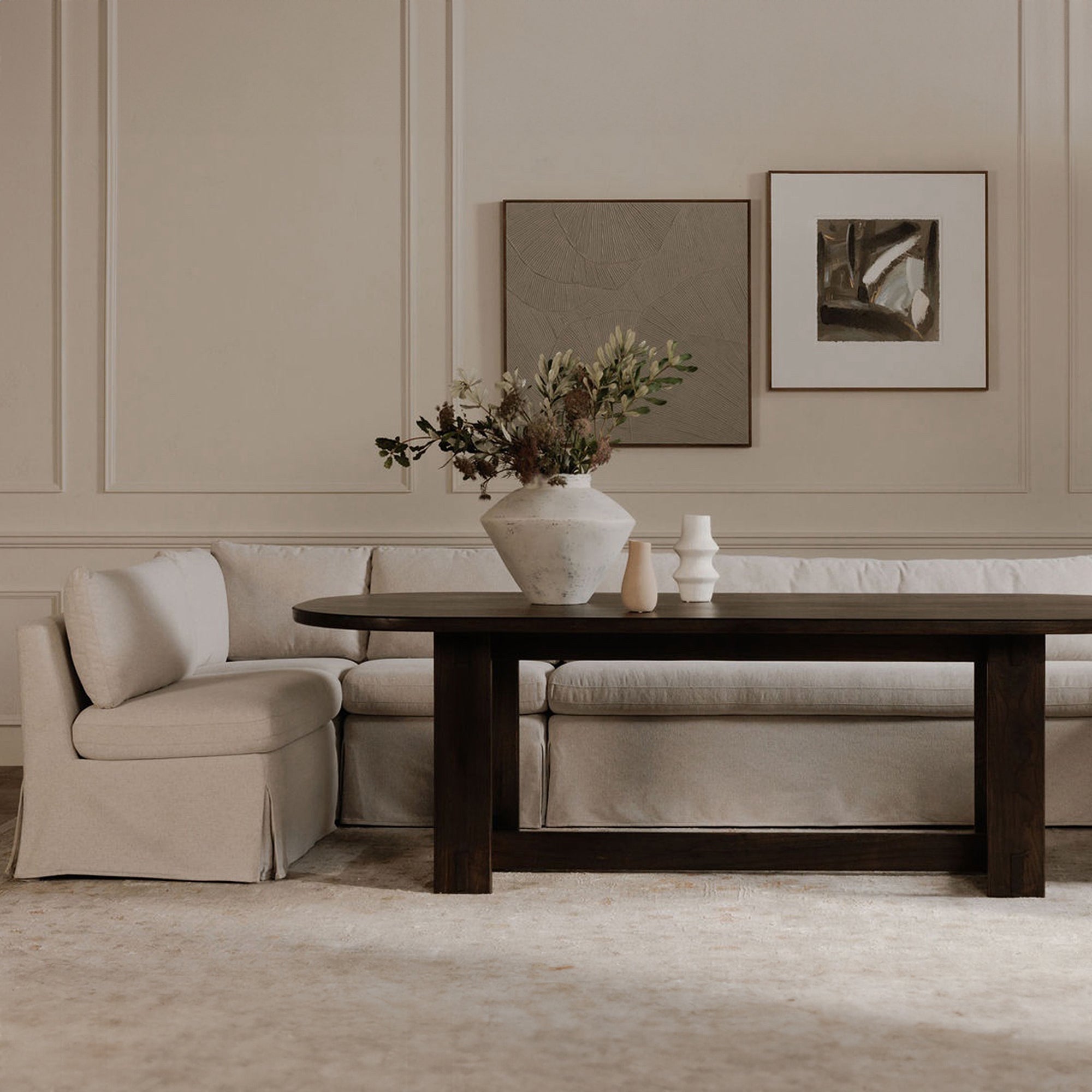 Fable Slipcover Dining Banquette L - Shape Beige 100.5 in. - Central Designs