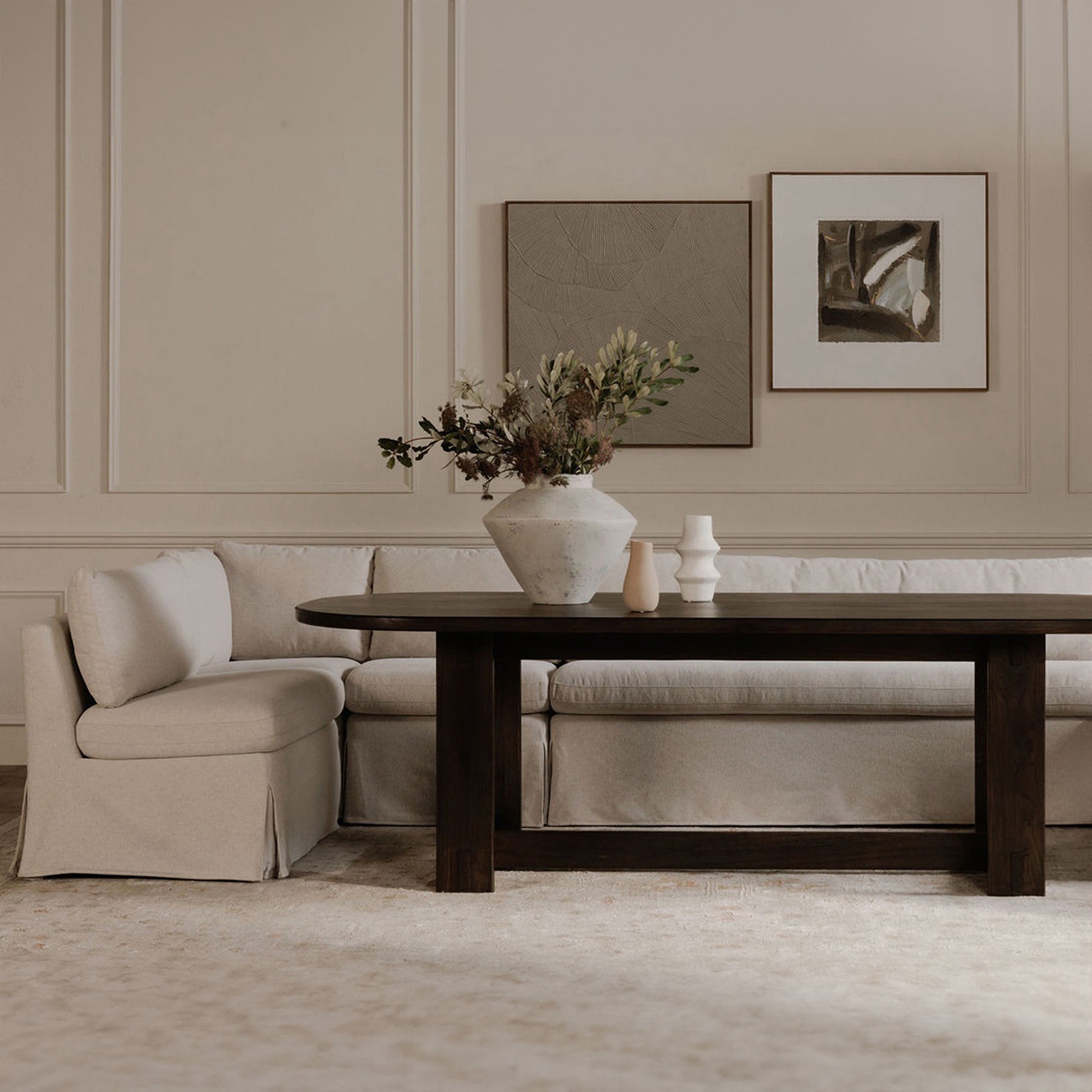 Fable Slipcover Dining Banquette L - Shape Beige 125.5 in. - Central Designs