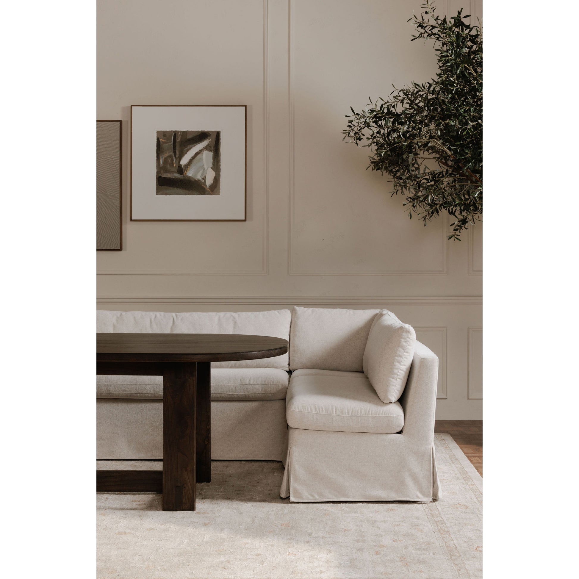 Fable Slipcover Dining Banquette L - Shape Beige 125.5 in. - Central Designs