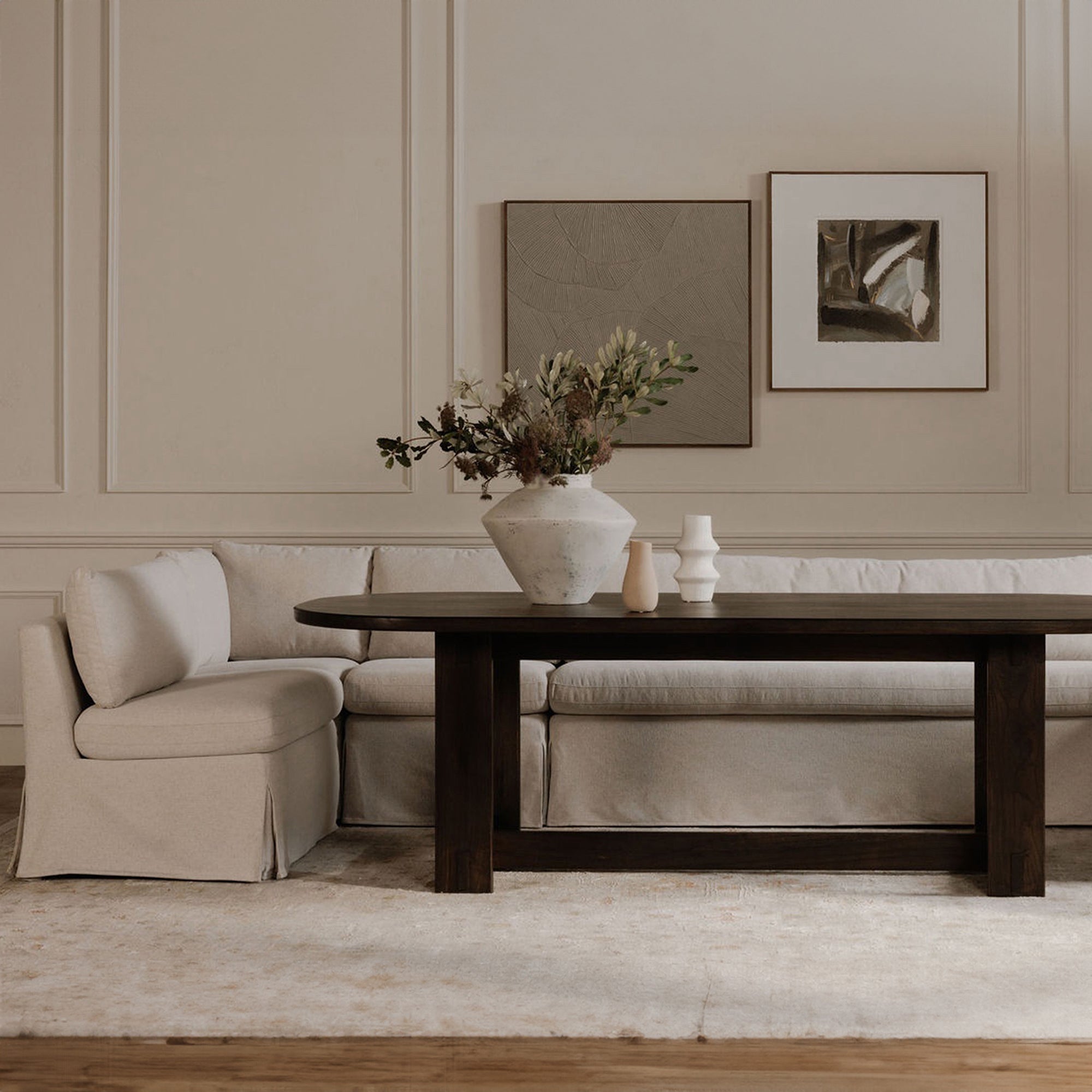 Fable Slipcover Dining Banquette L - Shape Beige 139.5 in. - Central Designs