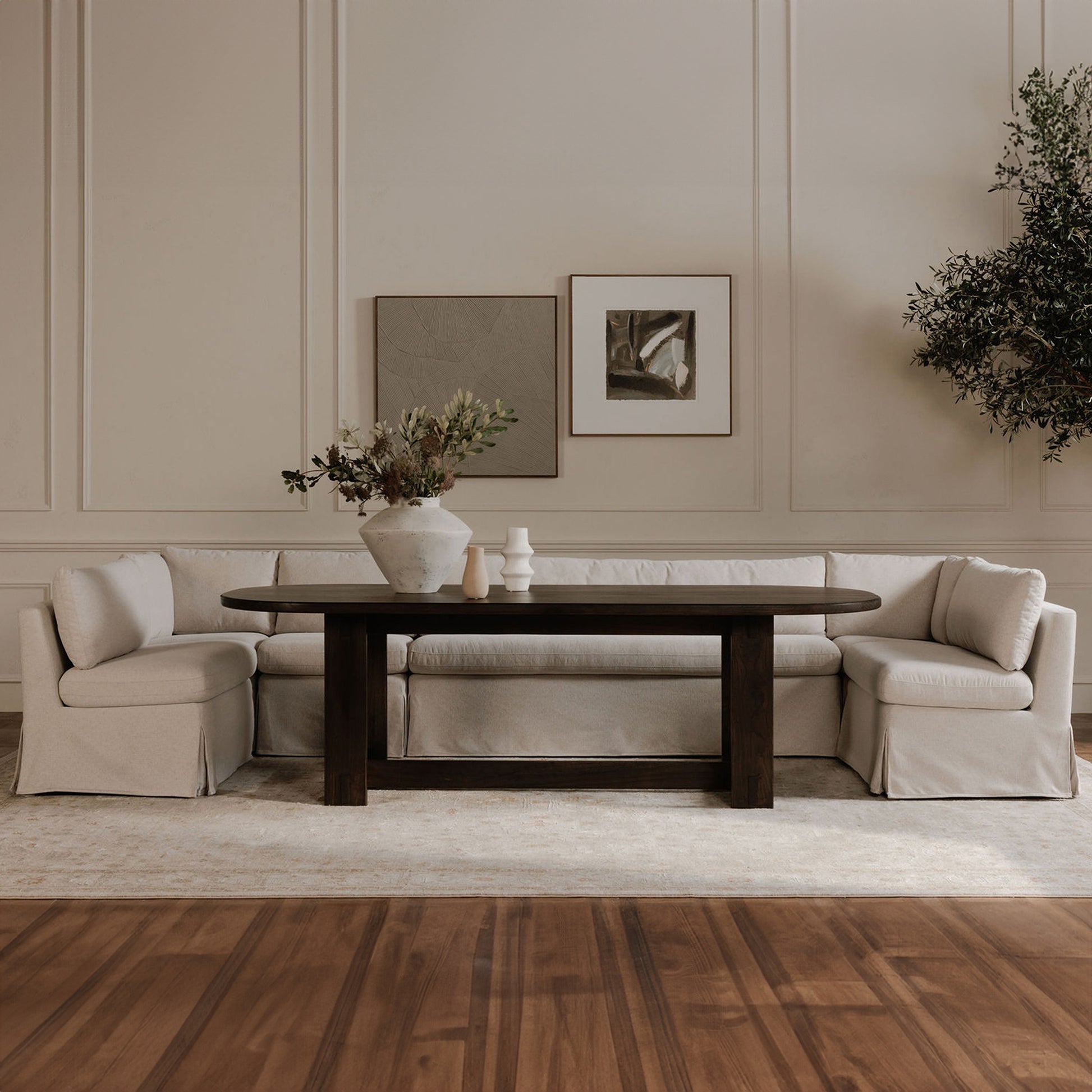 Fable Slipcover Dining Banquette U - Shape Beige 121 in. - Central Designs