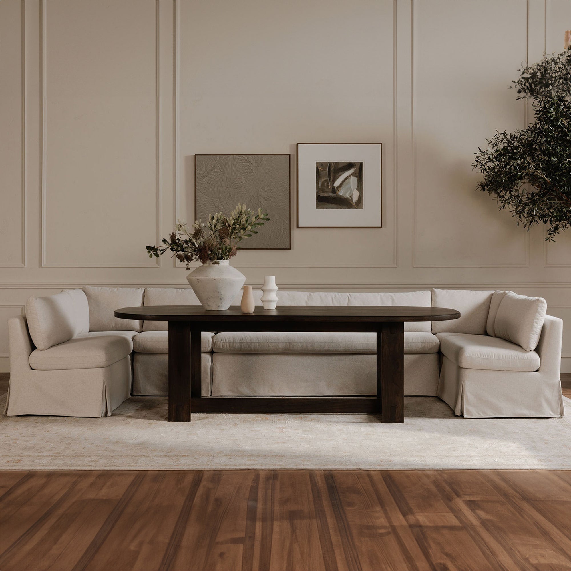 Fable Slipcover Dining Banquette U - Shape Beige 129 in. - Central Designs