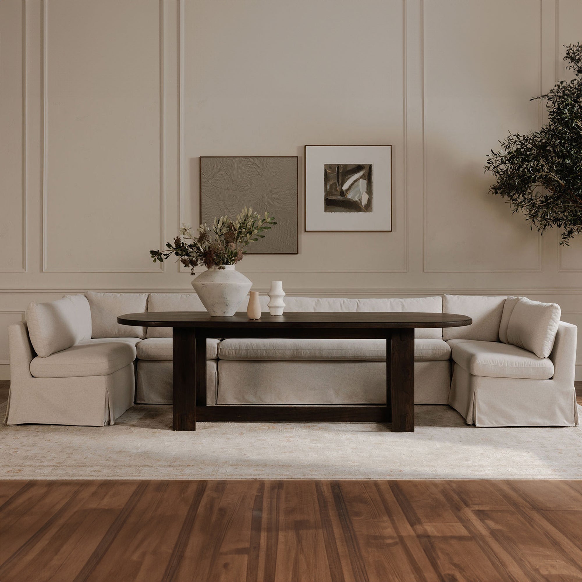 Fable Slipcover Dining Banquette U - Shape Beige 154 in. - Central Designs