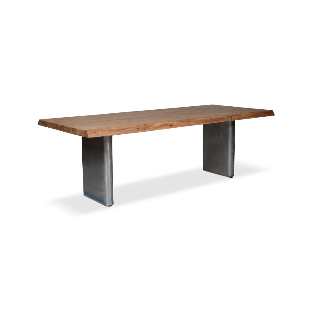 Brooks - Dining Table - Cast Slab Base - 40" x 116" - Teak Top - Antique Nickel Base
