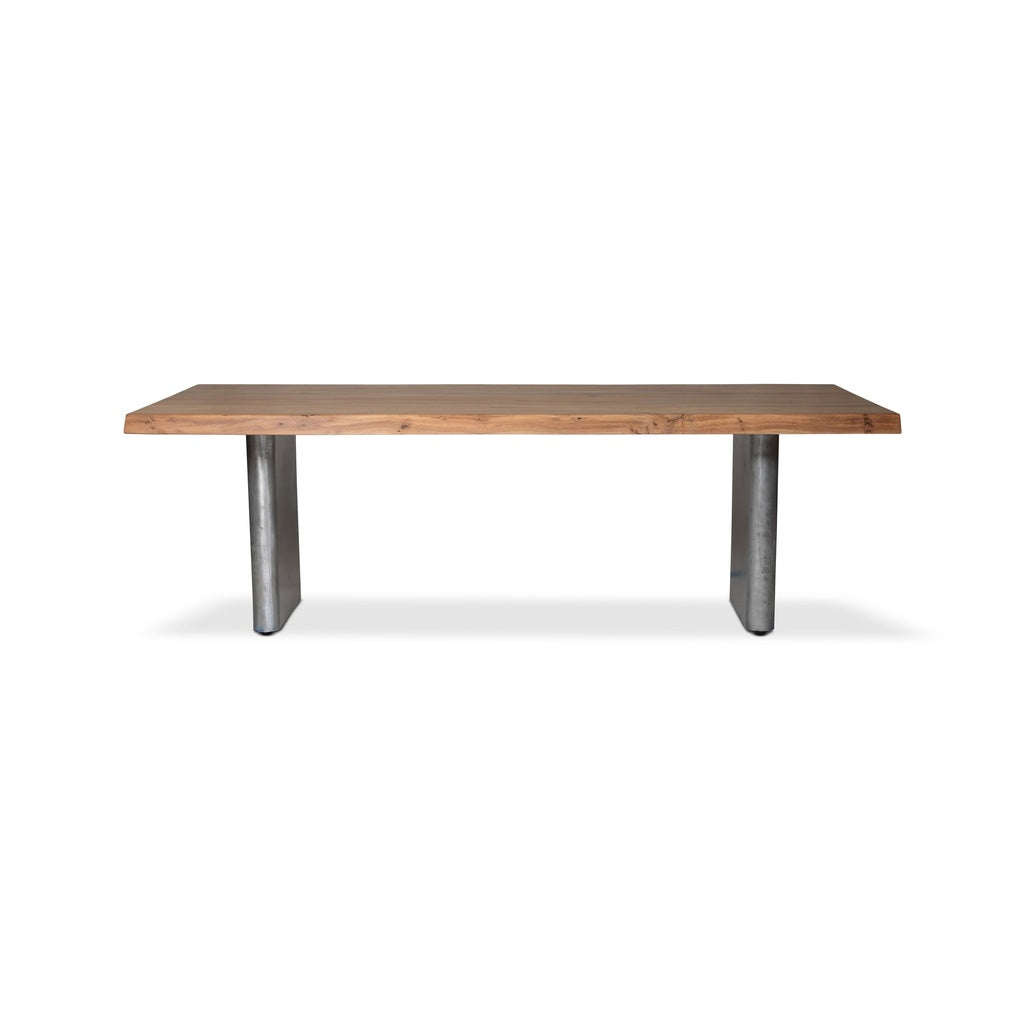 Brooks - Dining Table - Cast Slab Base - 40" x 116" - Teak Top - Antique Nickel Base