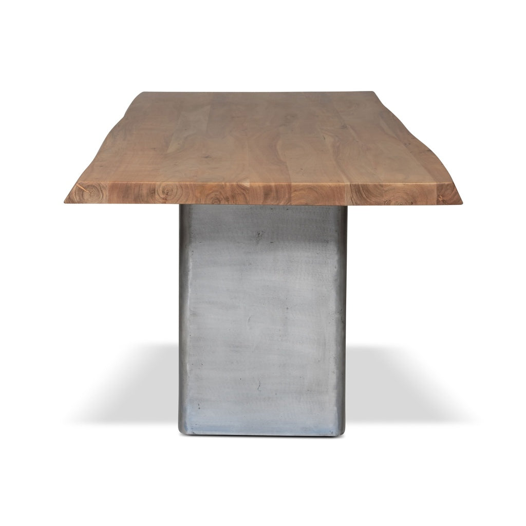 Brooks - Dining Table - Cast Slab Base - 40" x 116" - Teak Top - Antique Nickel Base