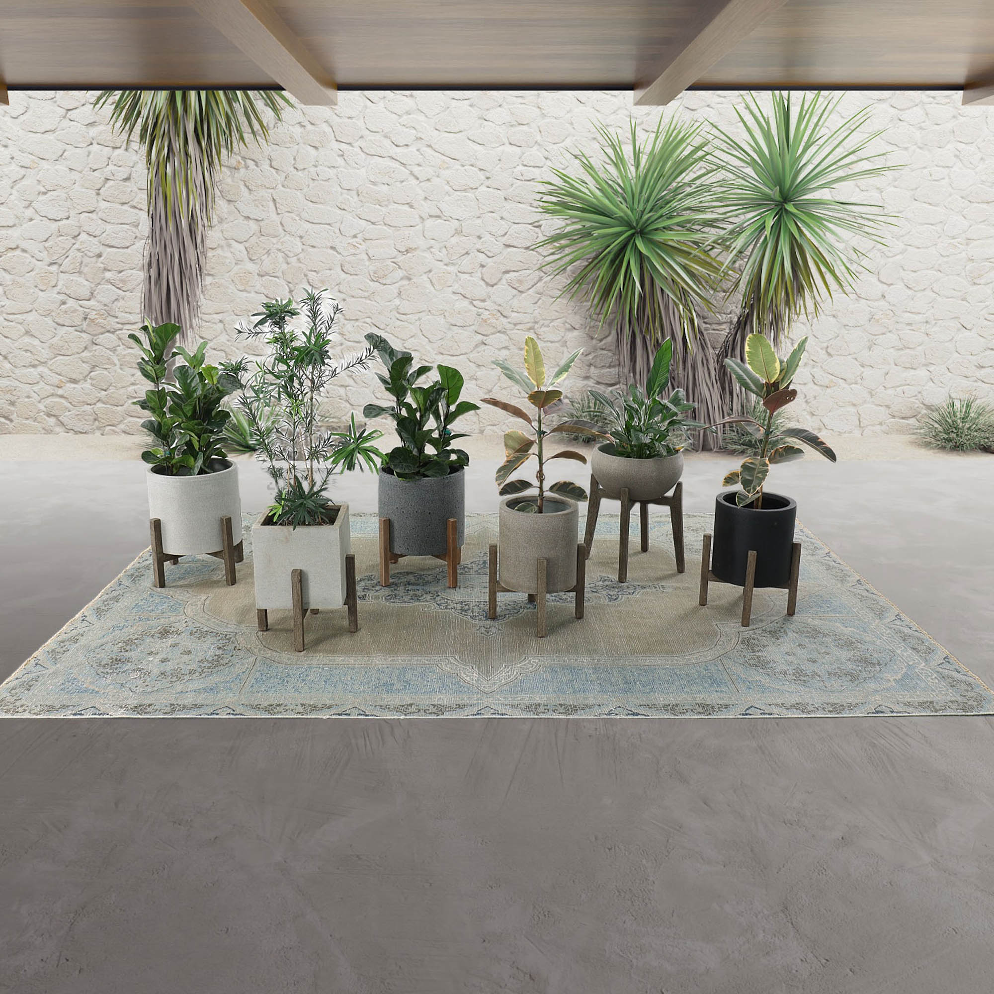 Patio Square Standing Pot - Natural Stone - Central Designs