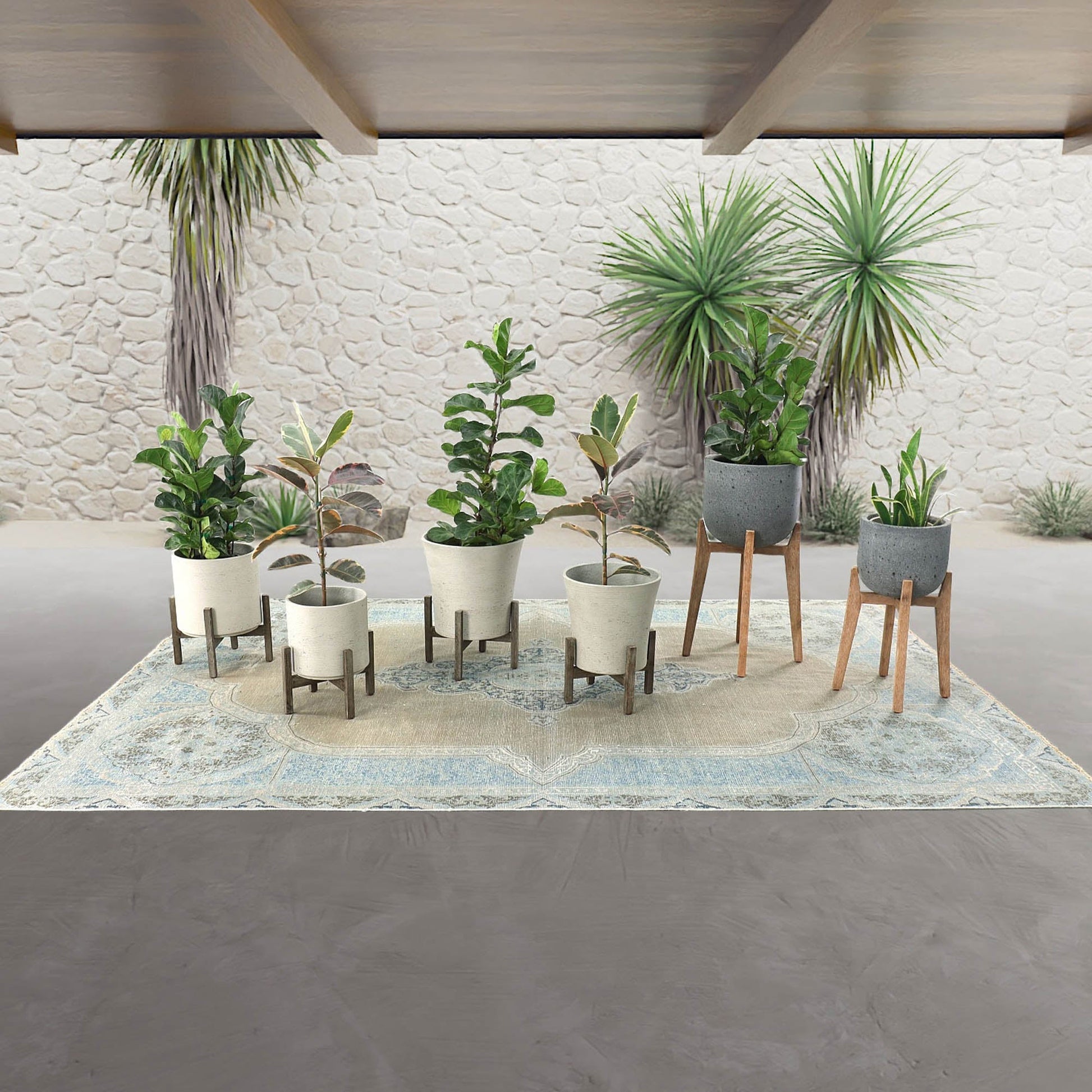 Patio Small Round Standing Pot - Grey Stone - Central Designs
