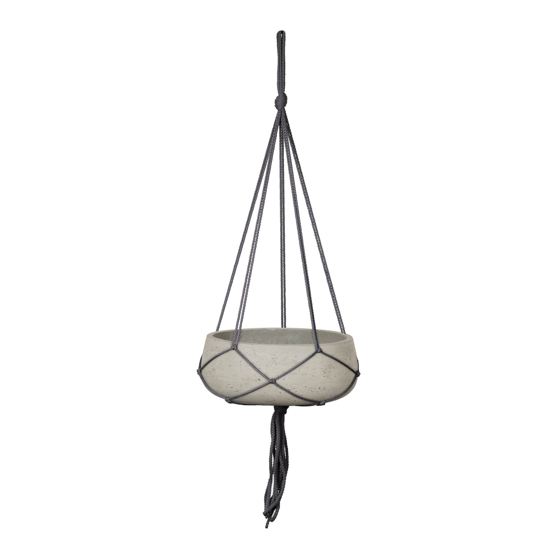 Circular Small Hanging Pot With Netting - Cement Grey - Central Designs