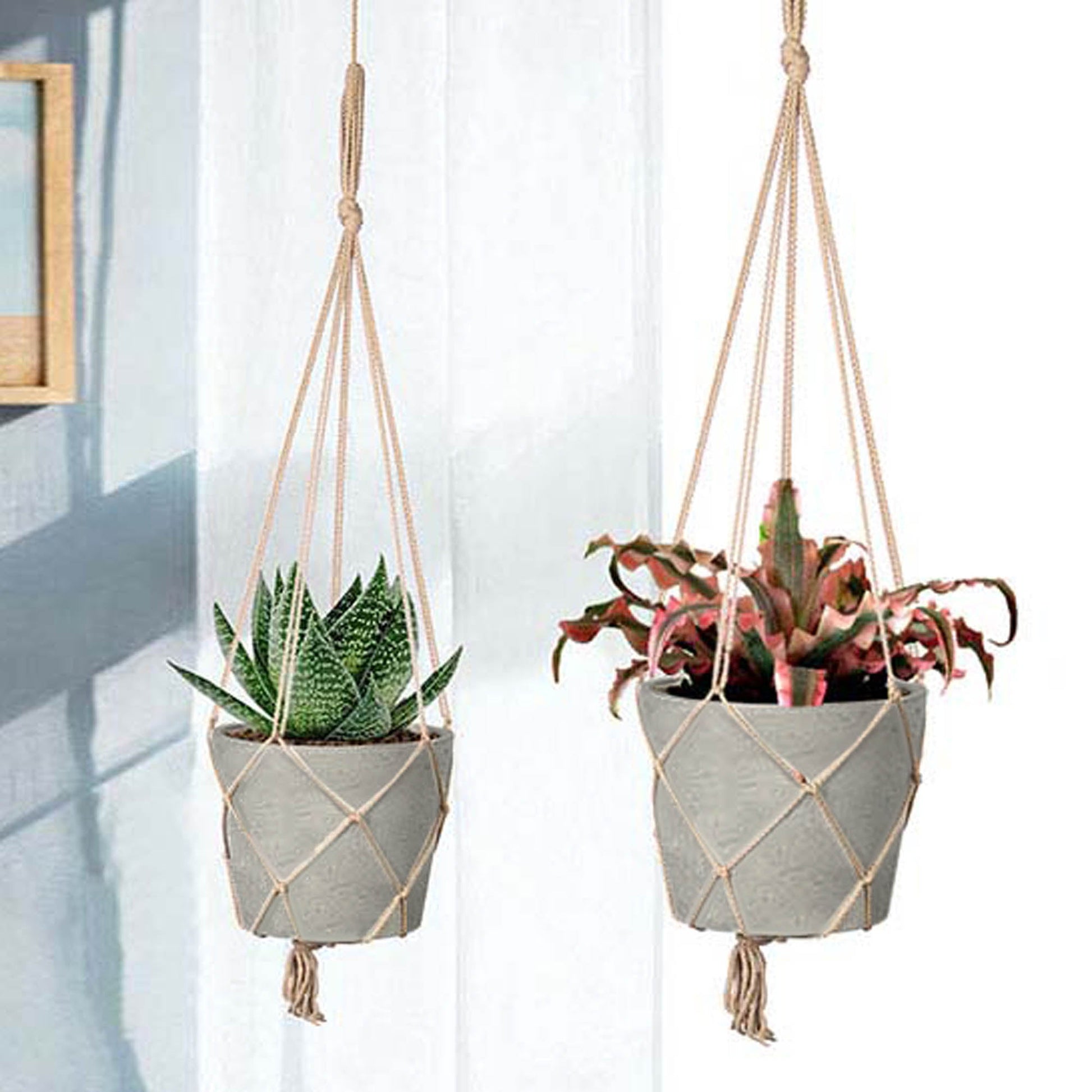 Craft Medium Hanging Pot With Netting - Cement Grey - Central Designs